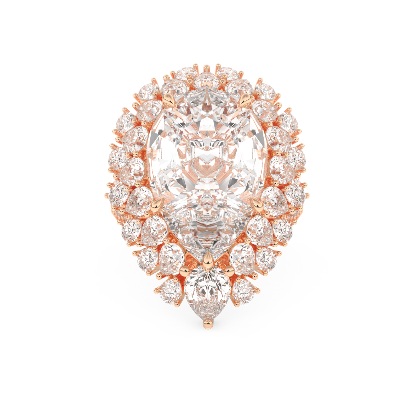 Elongated Pear Cut 7.97 Carat Moissanite Ring – Hidden Halo & Pave Setting in Gold