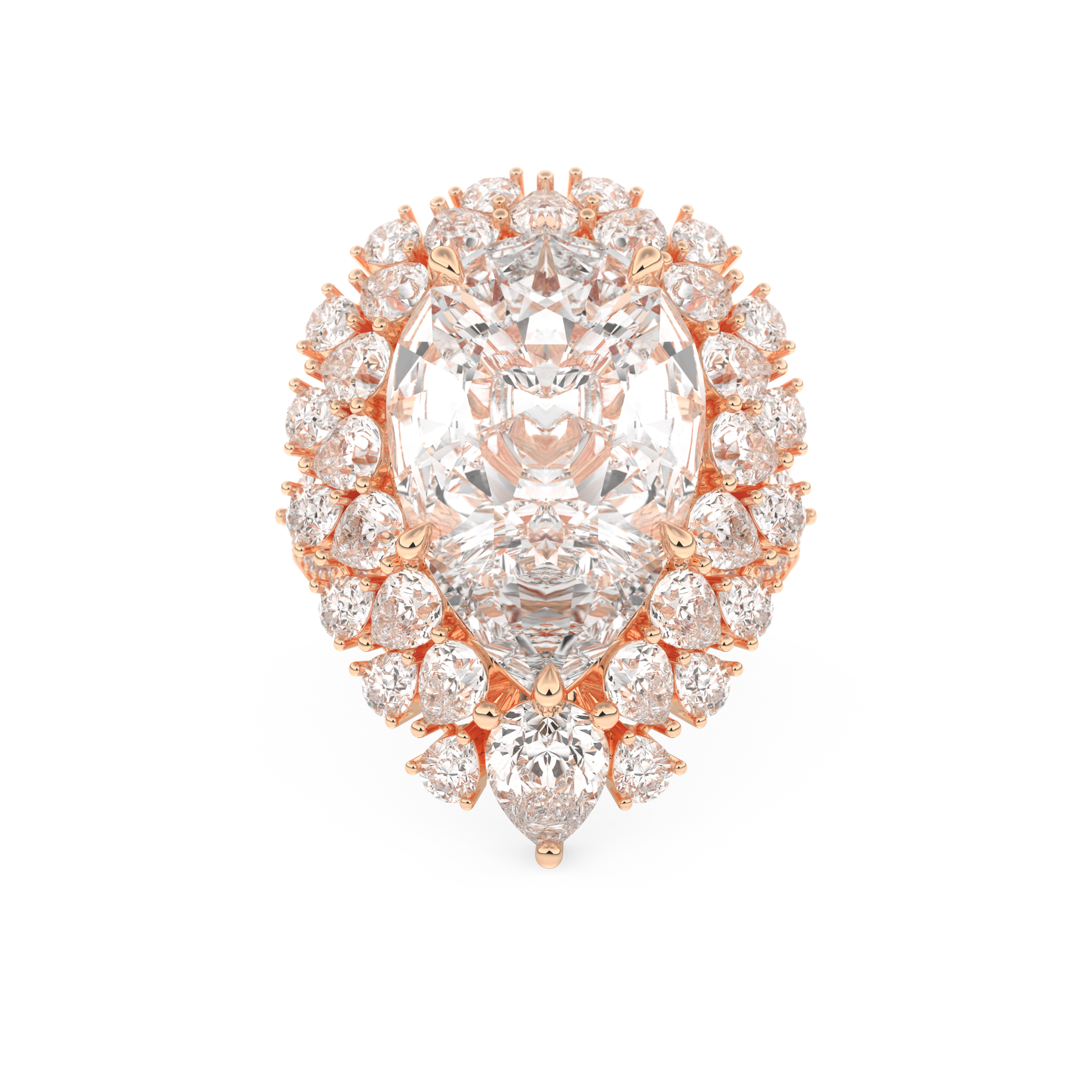 Elongated Pear Cut 7.97 Carat Moissanite Ring – Hidden Halo & Pave Setting in Gold