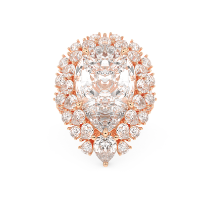 Elongated Pear Cut 7.97 Carat Moissanite Ring – Hidden Halo & Pave Setting in Gold