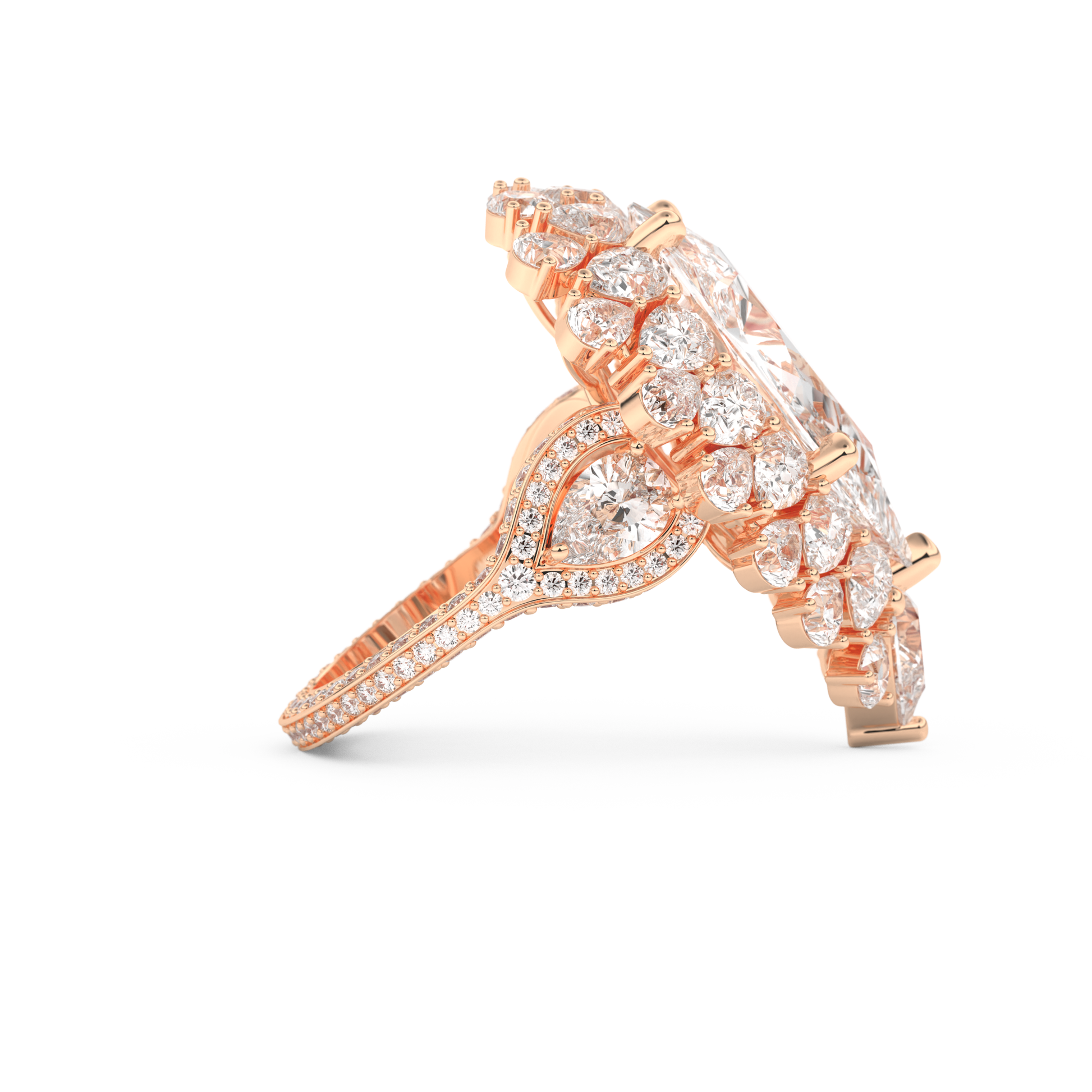 Elongated Pear Cut 7.97 Carat Moissanite Ring – Hidden Halo & Pave Setting in Gold