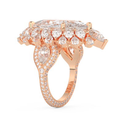 Elongated Pear Cut 7.97 Carat Moissanite Ring – Hidden Halo & Pave Setting in Gold