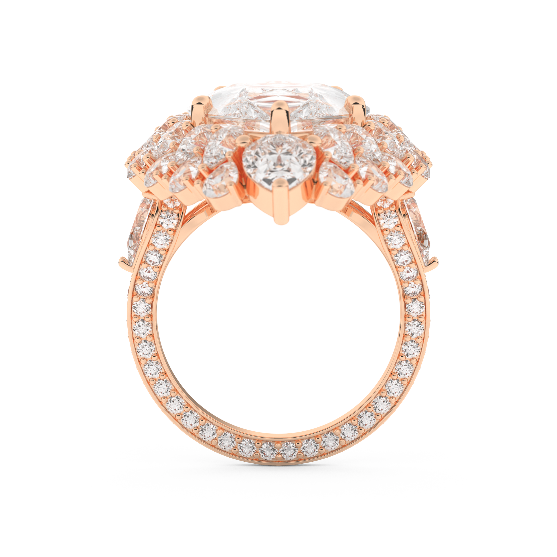 Elongated Pear Cut 7.97 Carat Moissanite Ring – Hidden Halo & Pave Setting in Gold
