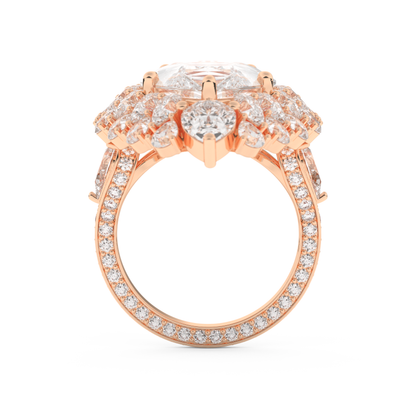Elongated Pear Cut 7.97 Carat Moissanite Ring – Hidden Halo & Pave Setting in Gold