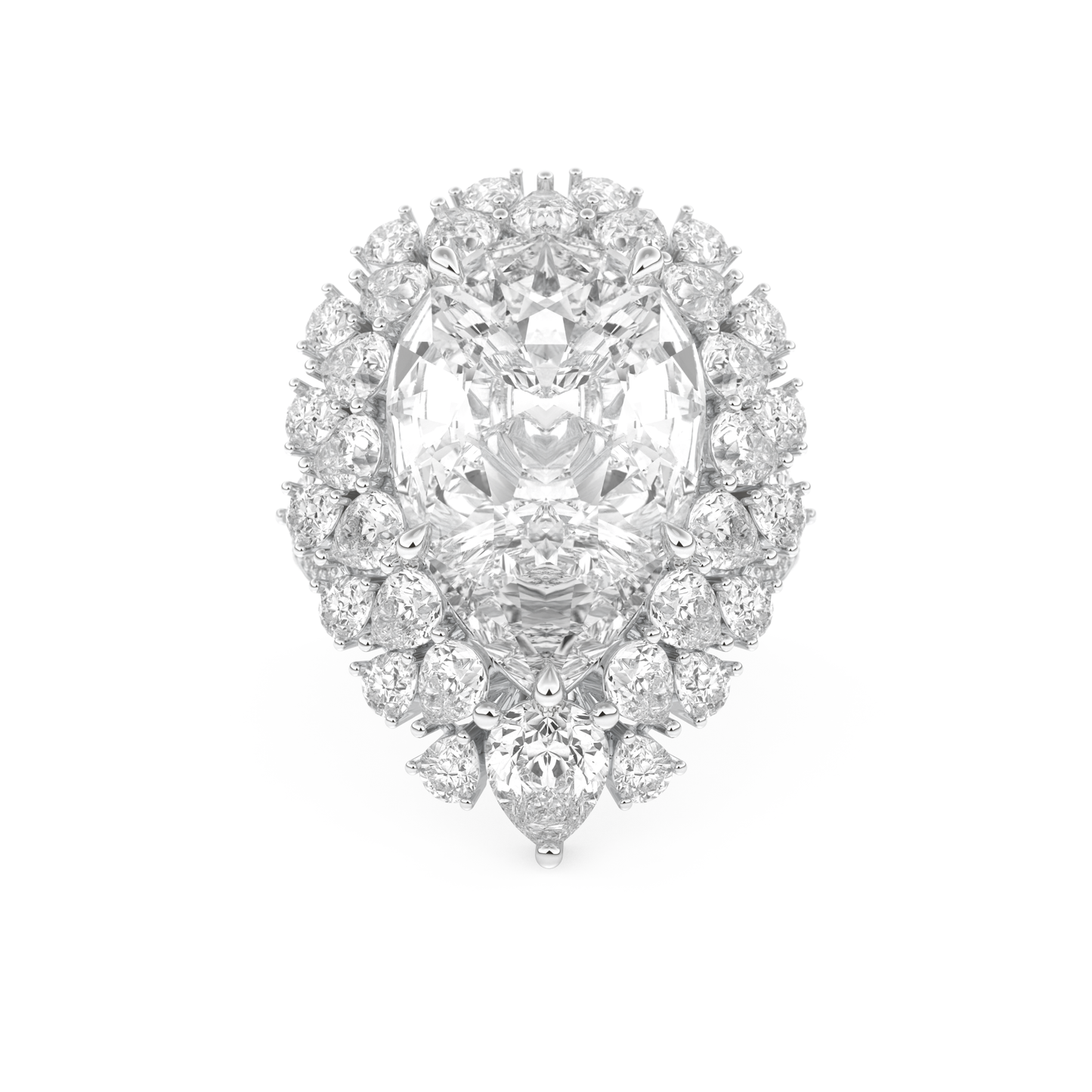 Elongated Pear Cut 7.97 Carat Moissanite Ring – Hidden Halo & Pave Setting in Gold