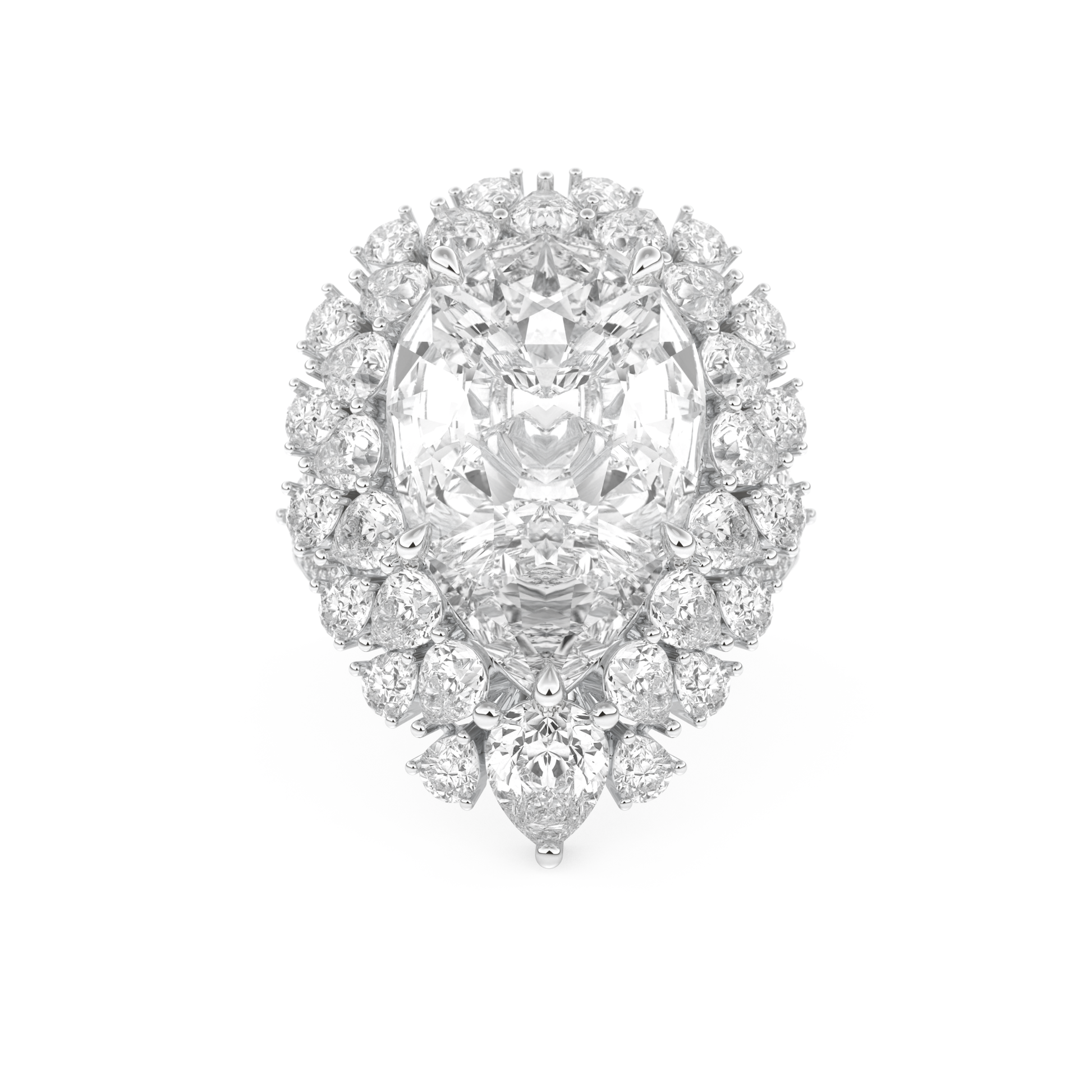Elongated Pear Cut 7.97 Carat Moissanite Ring – Hidden Halo & Pave Setting in Gold