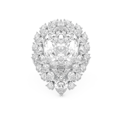 Elongated Pear Cut 7.97 Carat Moissanite Ring – Hidden Halo & Pave Setting in Gold