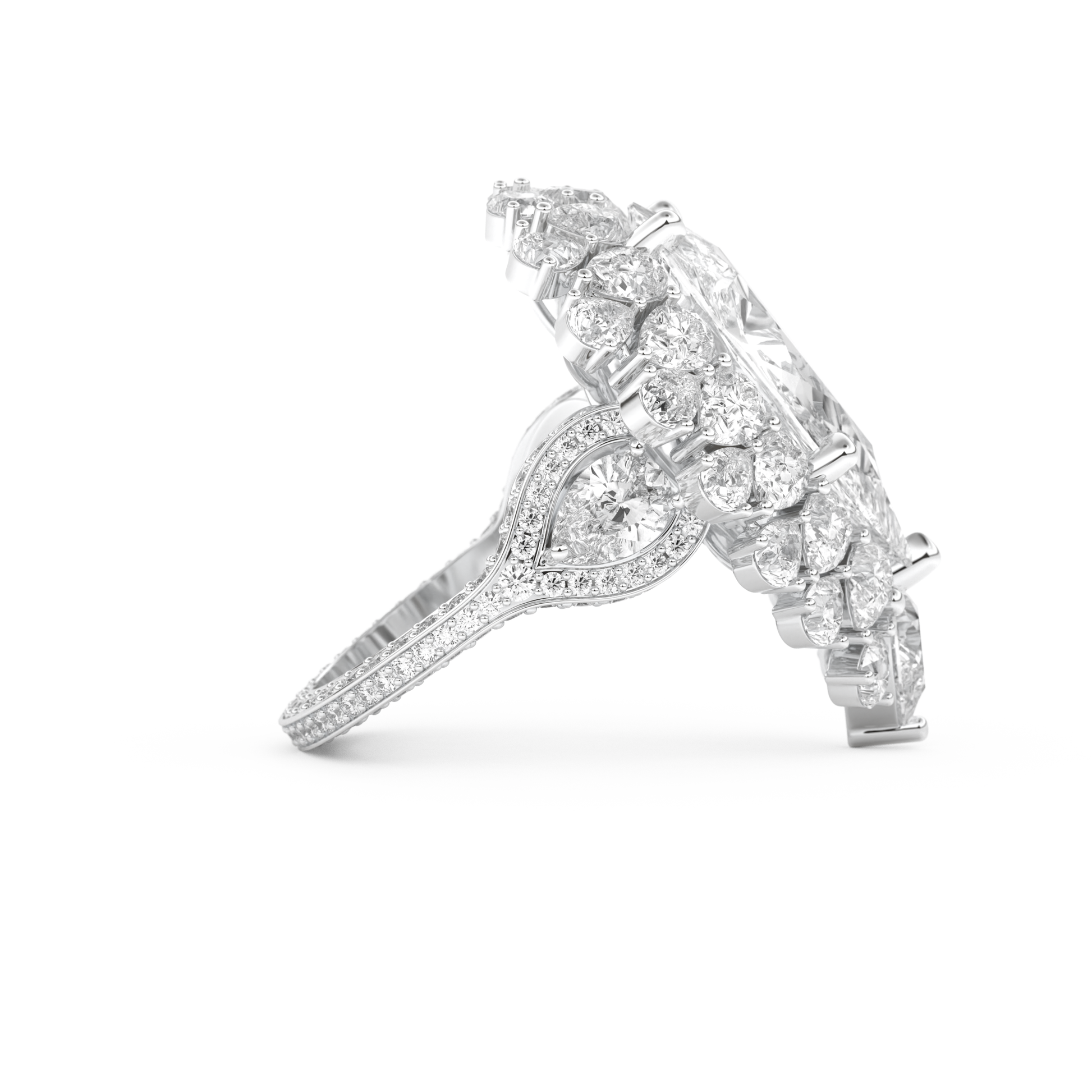 Elongated Pear Cut 7.97 Carat Moissanite Ring – Hidden Halo & Pave Setting in Gold