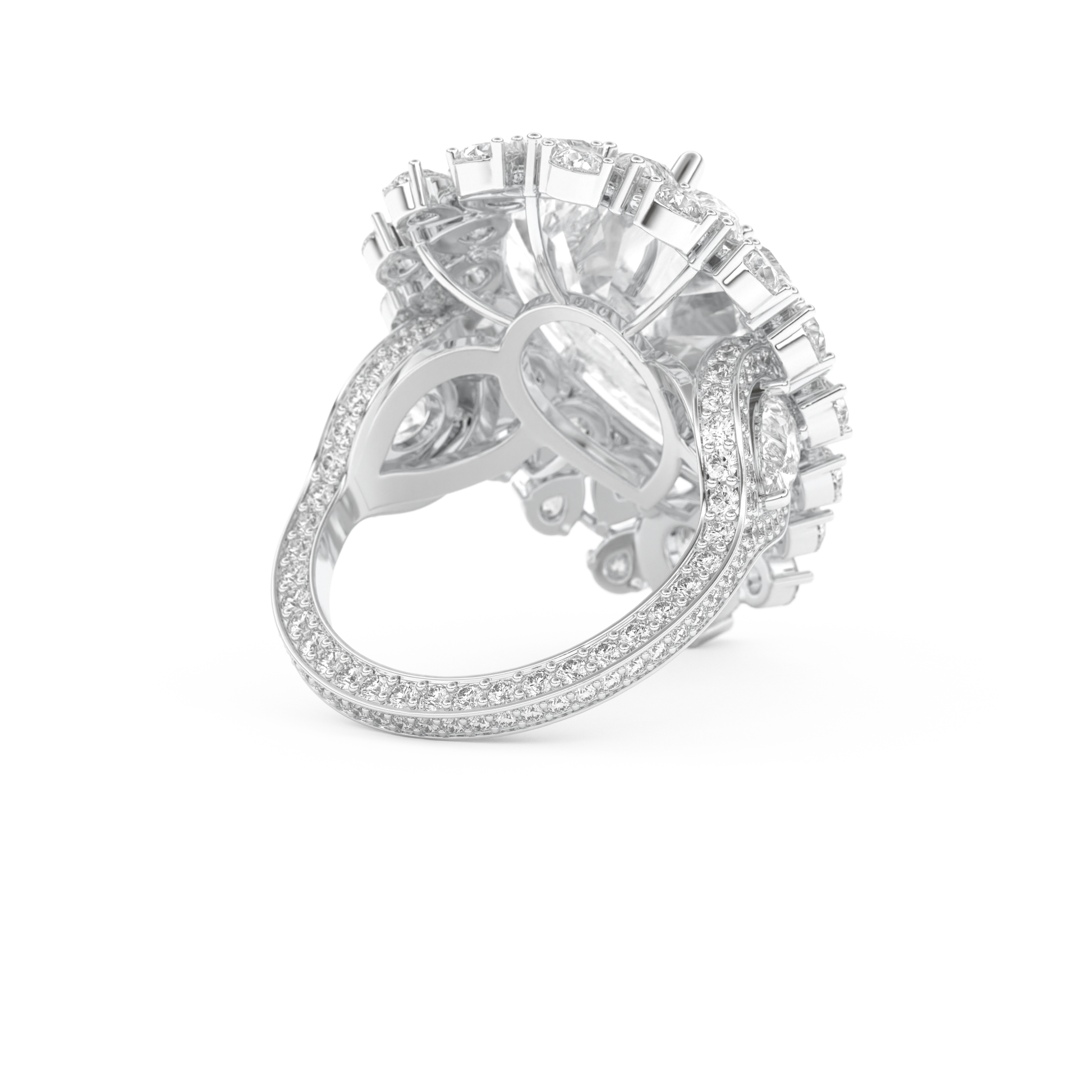 Elongated Pear Cut 7.97 Carat Moissanite Ring – Hidden Halo & Pave Setting in Gold