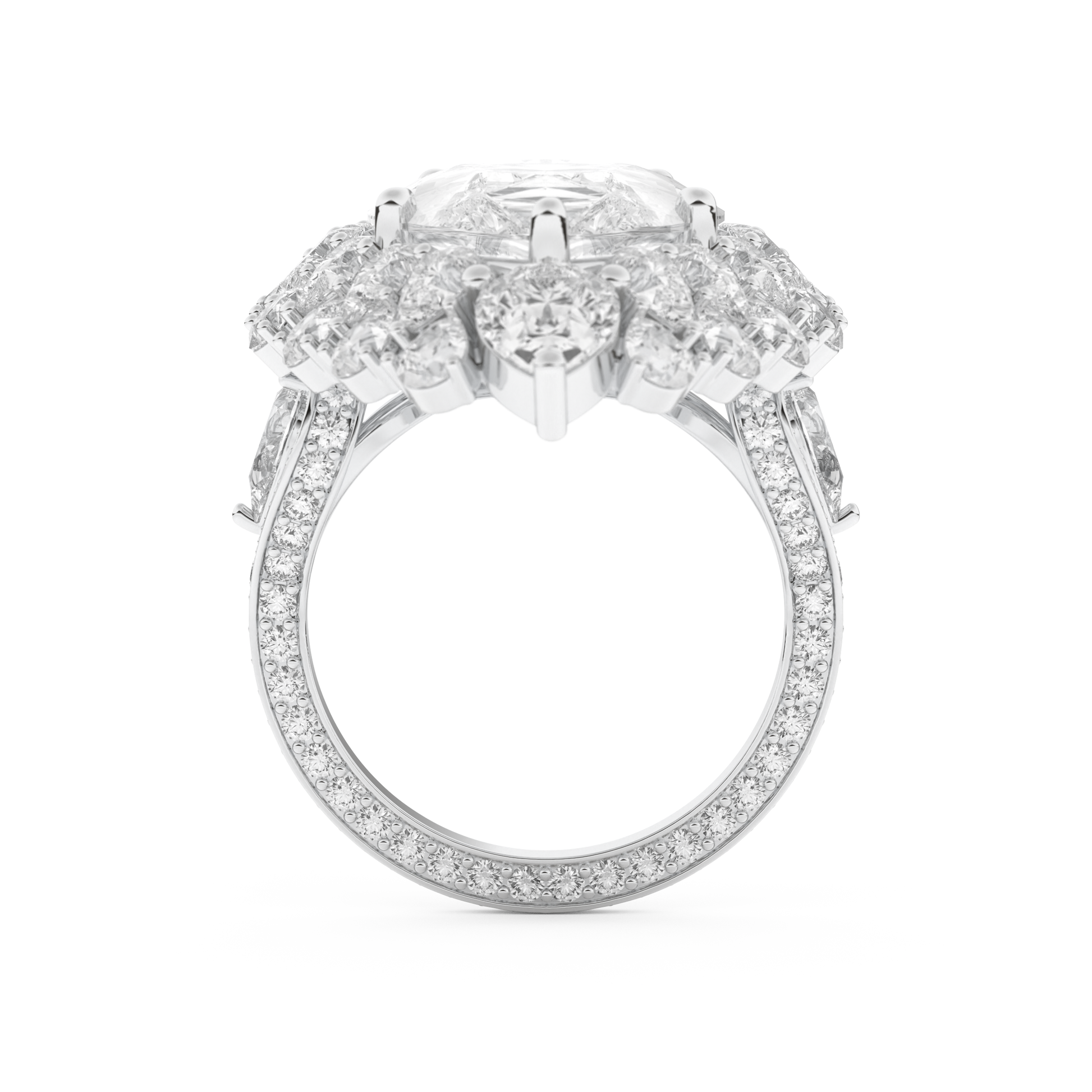 Elongated Pear Cut 7.97 Carat Moissanite Ring – Hidden Halo & Pave Setting in Gold