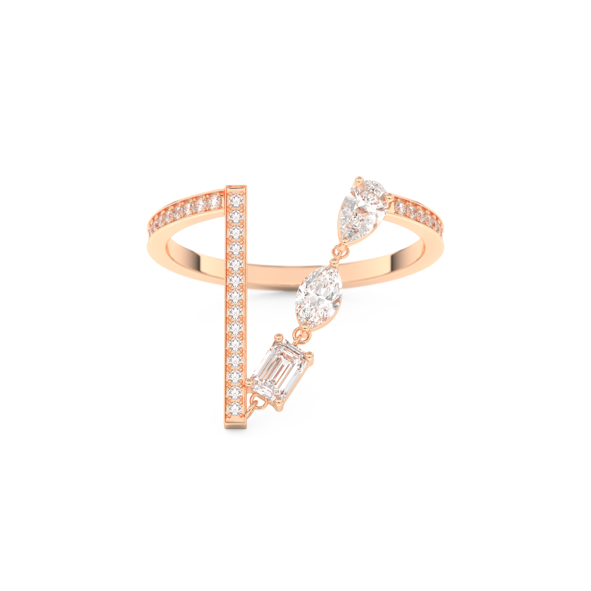 Asymmetric Bar and Droplet Full Eternity Wedding Band with 0.569 CT Pear, Round, Emerald & Marquise Cut Moissanite – Yellow, White, or Rose Gold 13