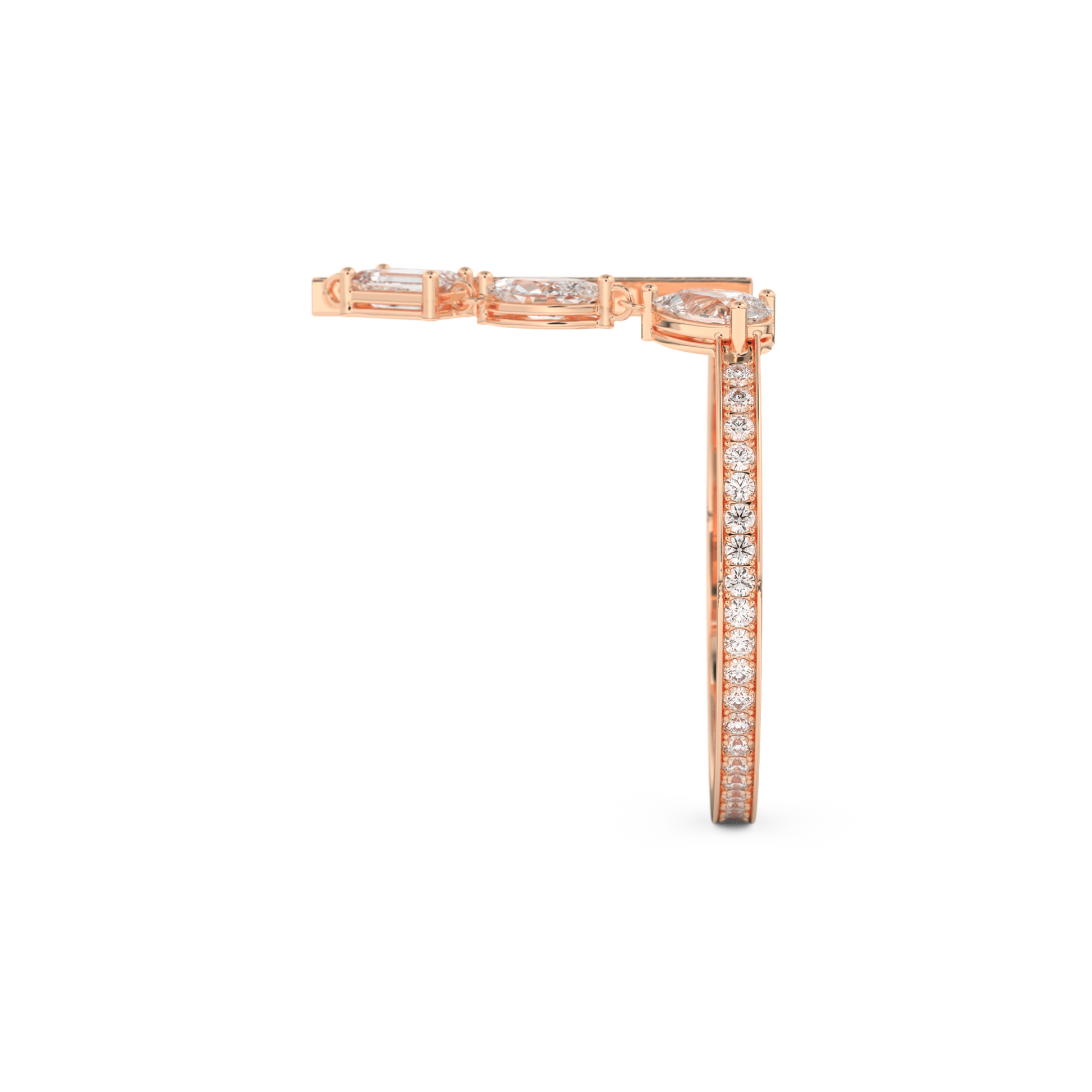 Asymmetric Bar and Droplet Full Eternity Wedding Band with 0.569 CT Pear, Round, Emerald & Marquise Cut Moissanite – Yellow, White, or Rose Gold 18