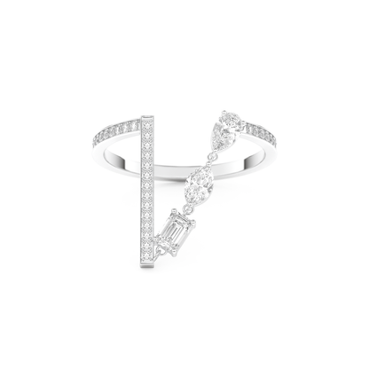 Asymmetric Bar and Droplet Full Eternity Wedding Band with 0.569 CT Pear, Round, Emerald & Marquise Cut Moissanite – Yellow, White, or Rose Gold 7