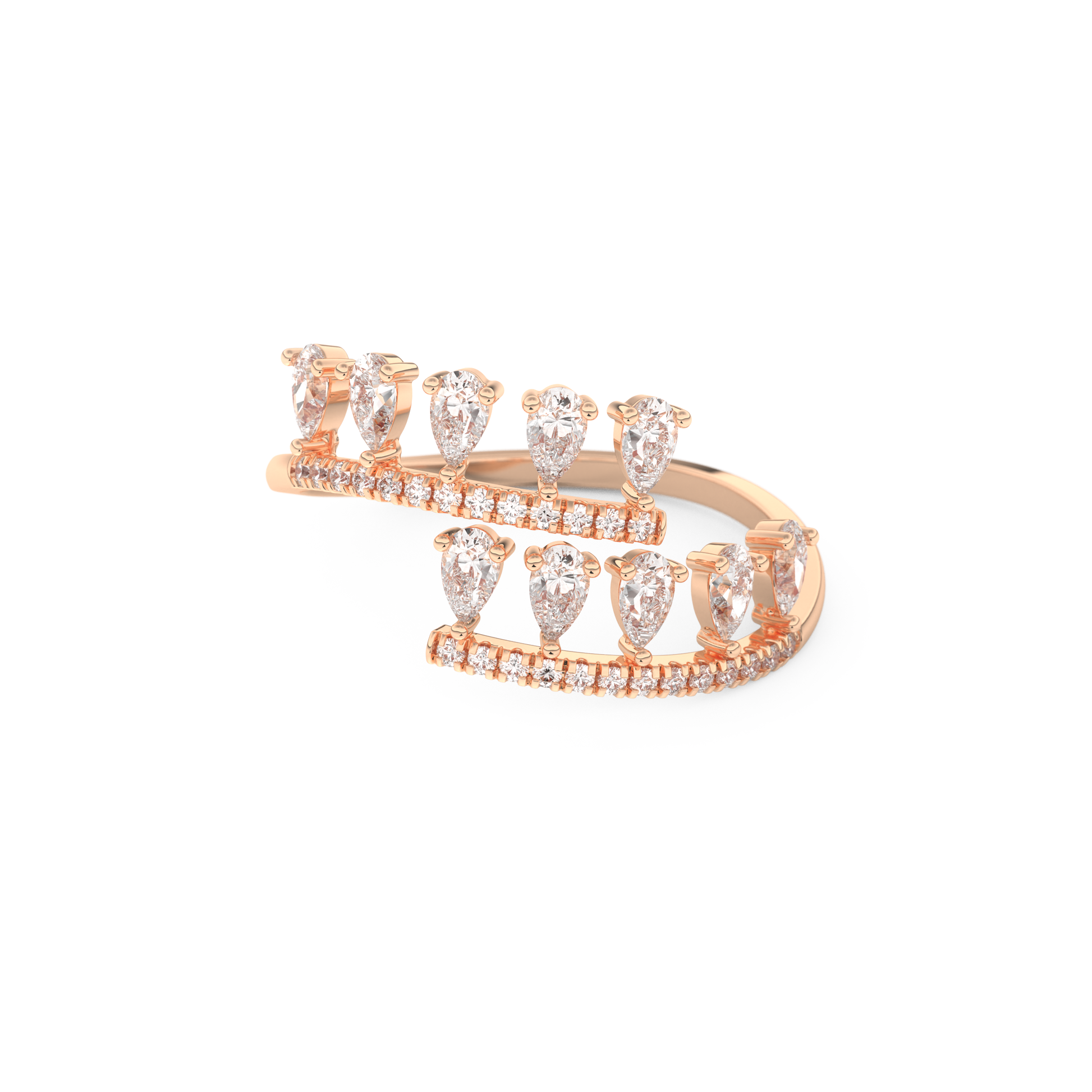 Dual Row Half Eternity Wedding Band with 0.69 CT Round and Pear Cut Moissanite – Yellow, White, or Rose Gold 13