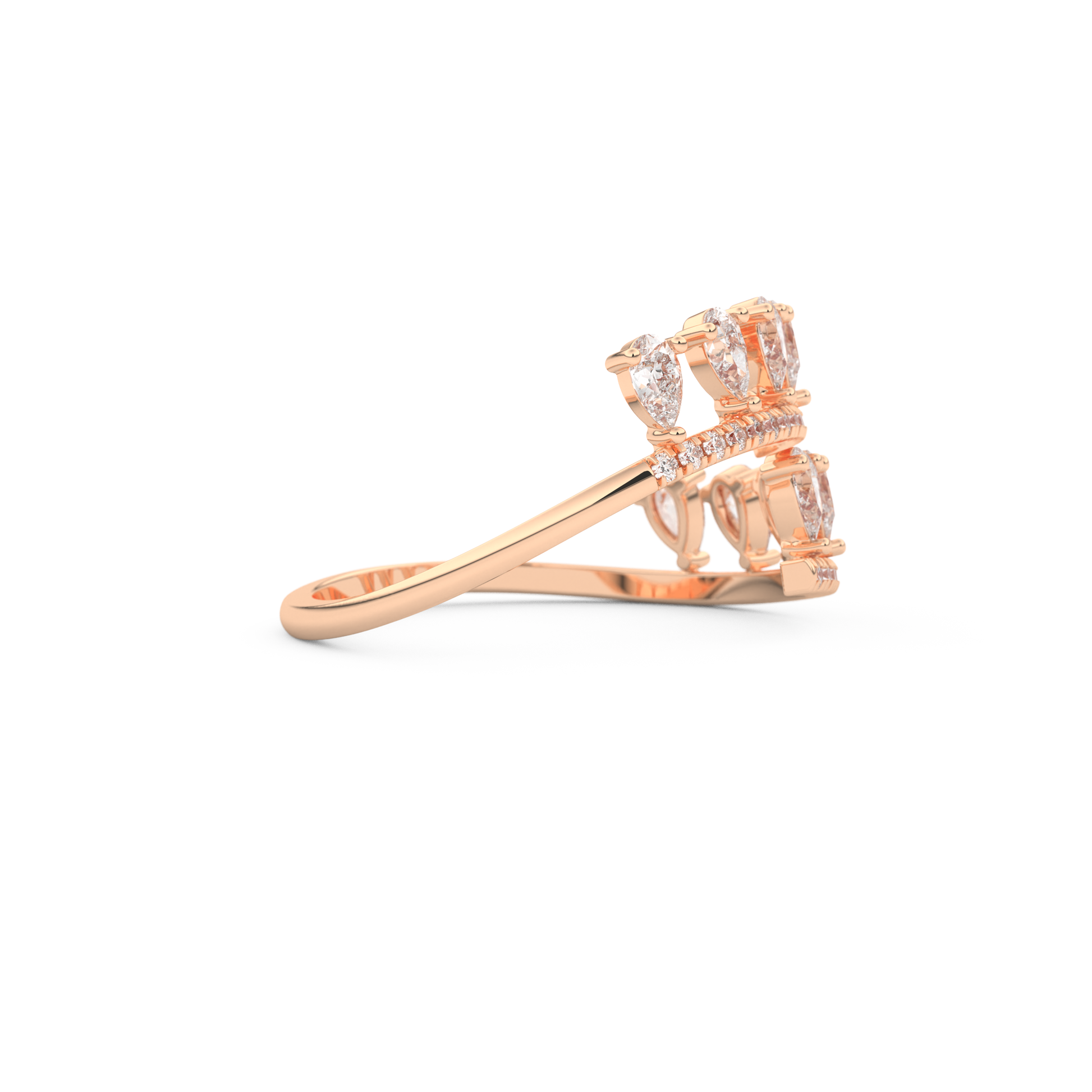 Dual Row Half Eternity Wedding Band with 0.69 CT Round and Pear Cut Moissanite – Yellow, White, or Rose Gold 14