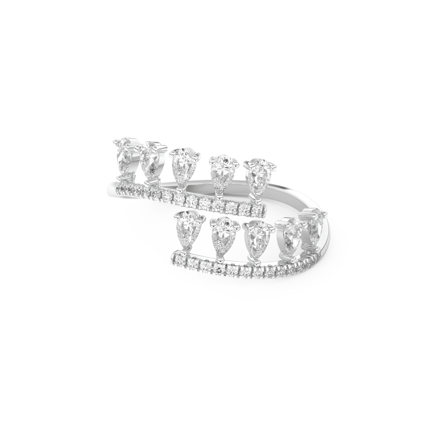 Dual Row Half Eternity Wedding Band with 0.69 CT Round and Pear Cut Moissanite – Yellow, White, or Rose Gold 7