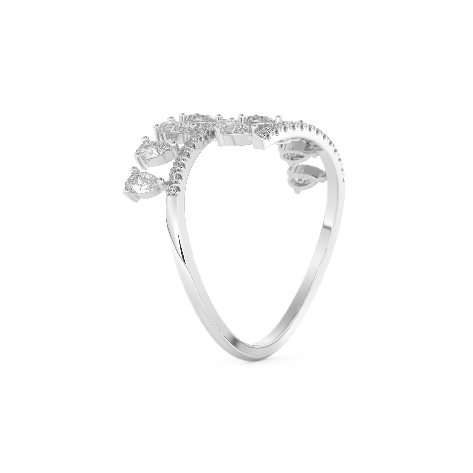 Dual Row Half Eternity Wedding Band with 0.69 CT Round and Pear Cut Moissanite – Yellow, White, or Rose Gold 9