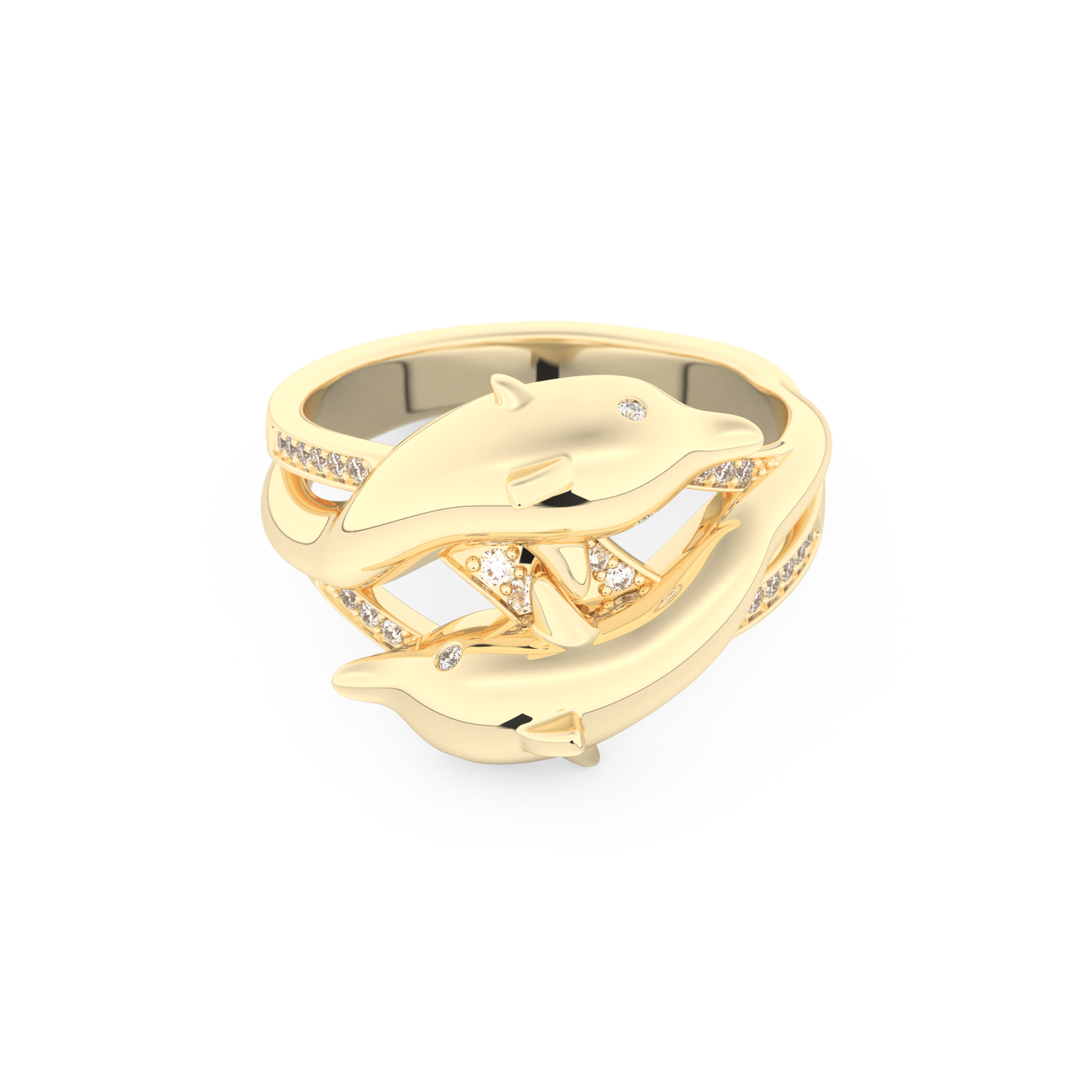 Dolphin-Inspired Half Eternity Wedding Band with 0.11 CT Round Cut Moissanite – Yellow, White, or Rose Gold 1