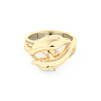 Dolphin-Inspired Half Eternity Wedding Band with 0.11 CT Round Cut Moissanite – Yellow, White, or Rose Gold 1