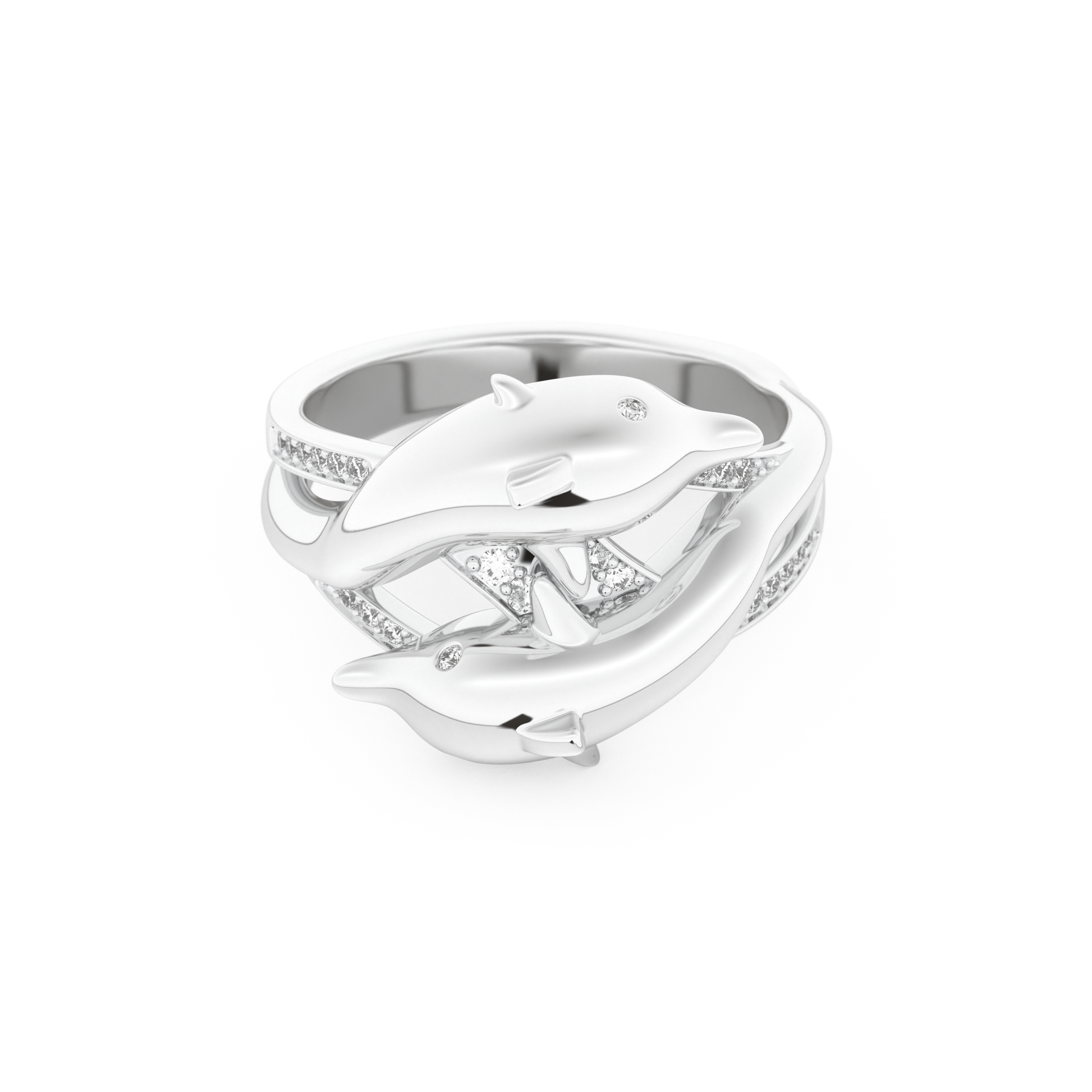 Dolphin-Inspired Half Eternity Wedding Band with 0.11 CT Round Cut Moissanite – Yellow, White, or Rose Gold 7