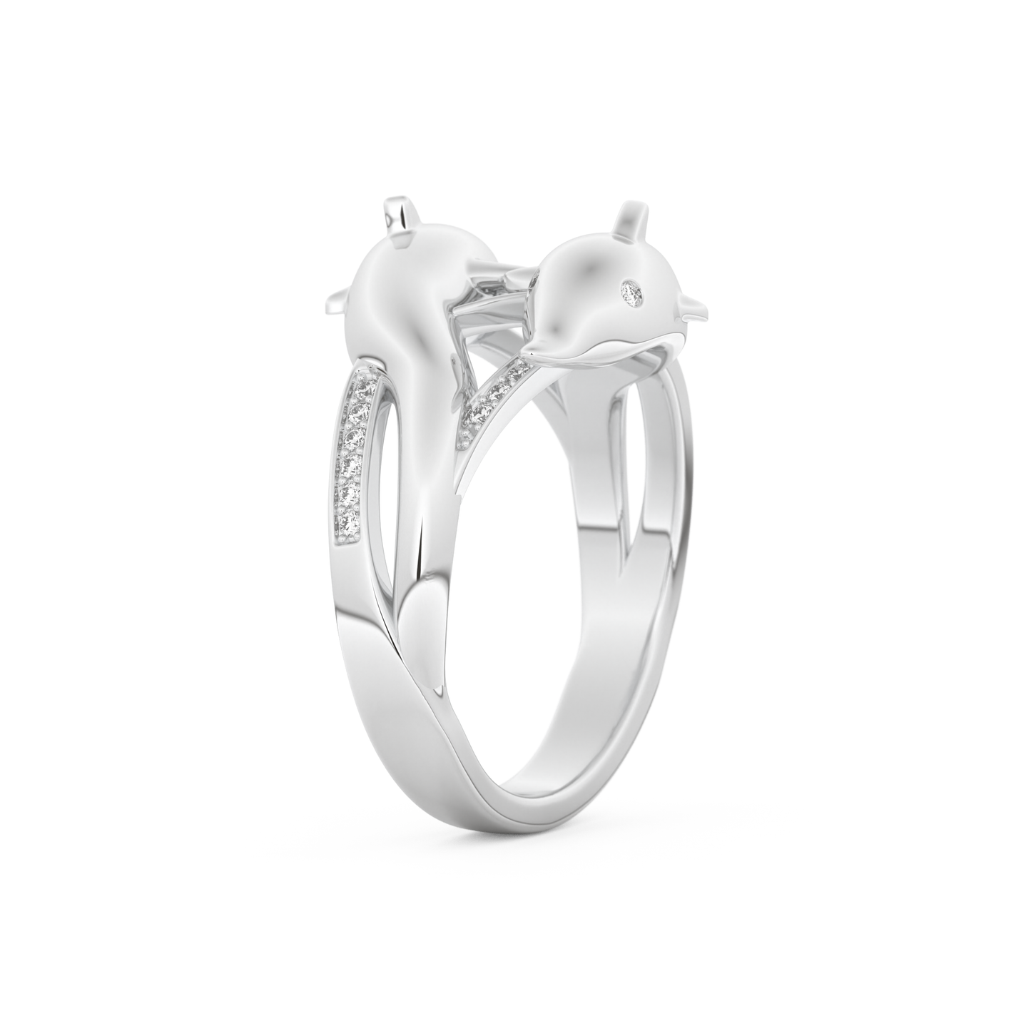 Dolphin-Inspired Half Eternity Wedding Band with 0.11 CT Round Cut Moissanite – Yellow, White, or Rose Gold 9
