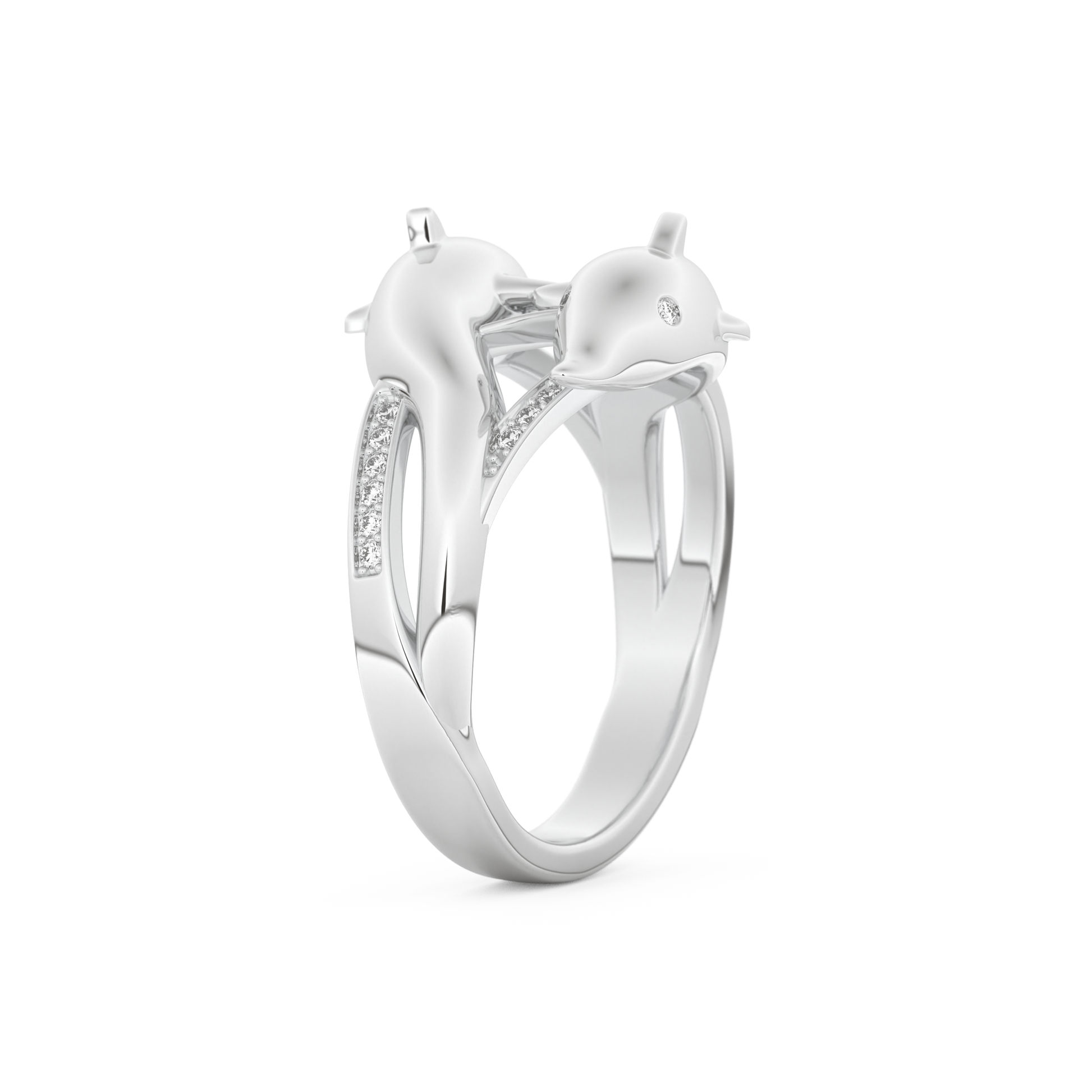 Dolphin-Inspired Half Eternity Wedding Band with 0.11 CT Round Cut Moissanite – Yellow, White, or Rose Gold 9