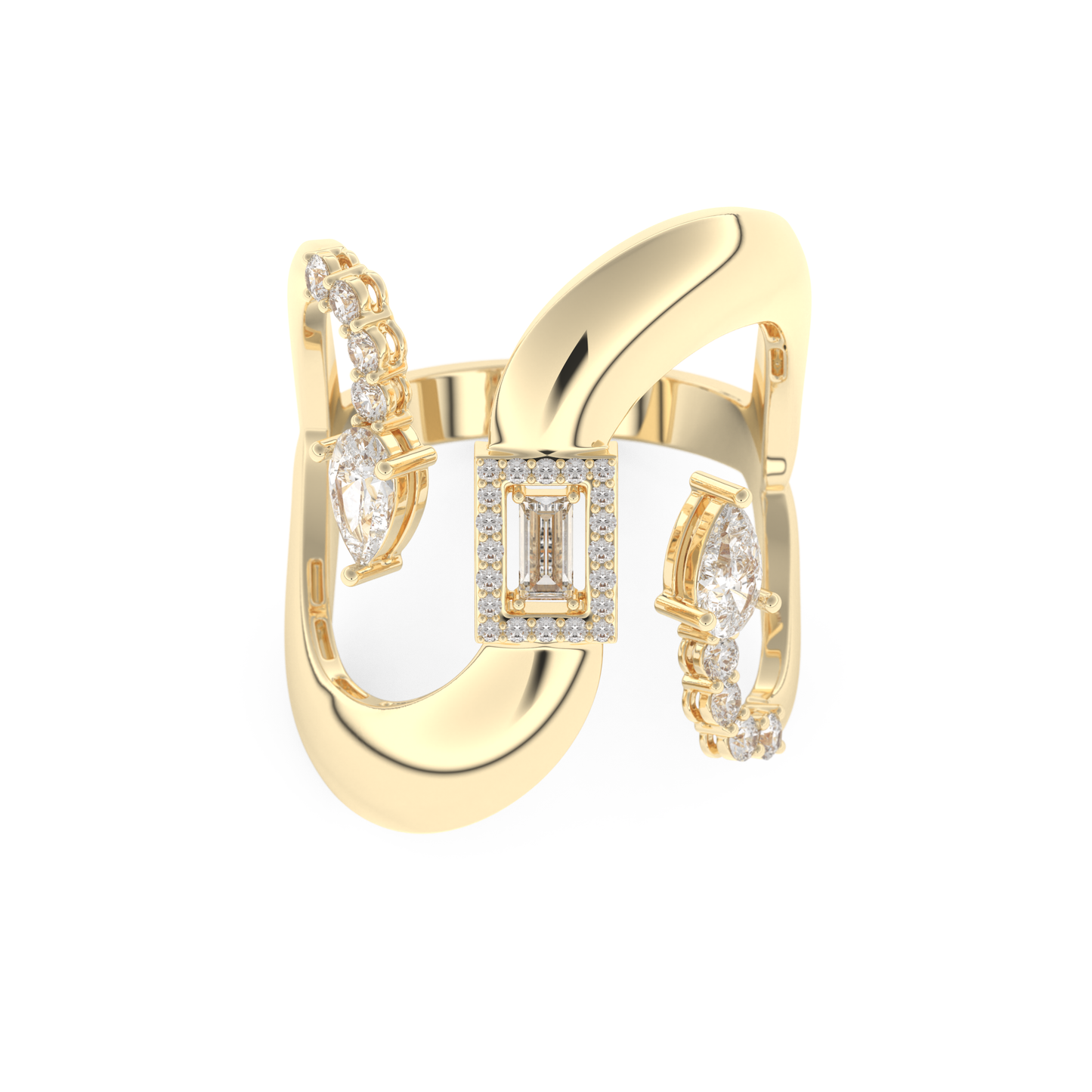 Modern Geometric Half Eternity Wedding Band with 0.74 CT Round, Pear and Baguette Cut Moissanite – Yellow, White, or Rose Gold 1