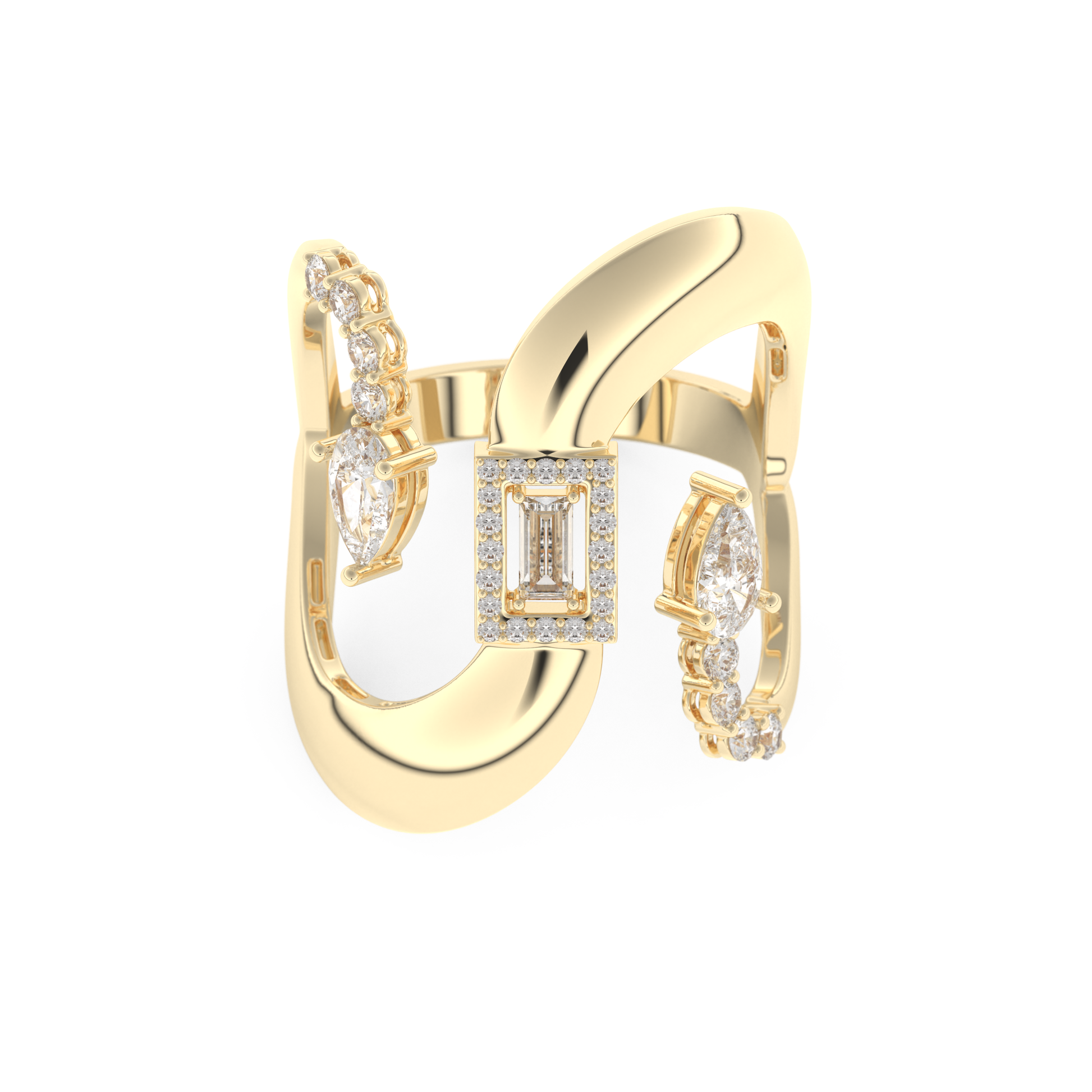 Modern Geometric Half Eternity Wedding Band with 0.74 CT Round, Pear and Baguette Cut Moissanite – Yellow, White, or Rose Gold 1