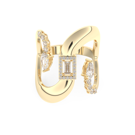 Modern Geometric Half Eternity Wedding Band with 0.74 CT Round, Pear and Baguette Cut Moissanite – Yellow, White, or Rose Gold 1