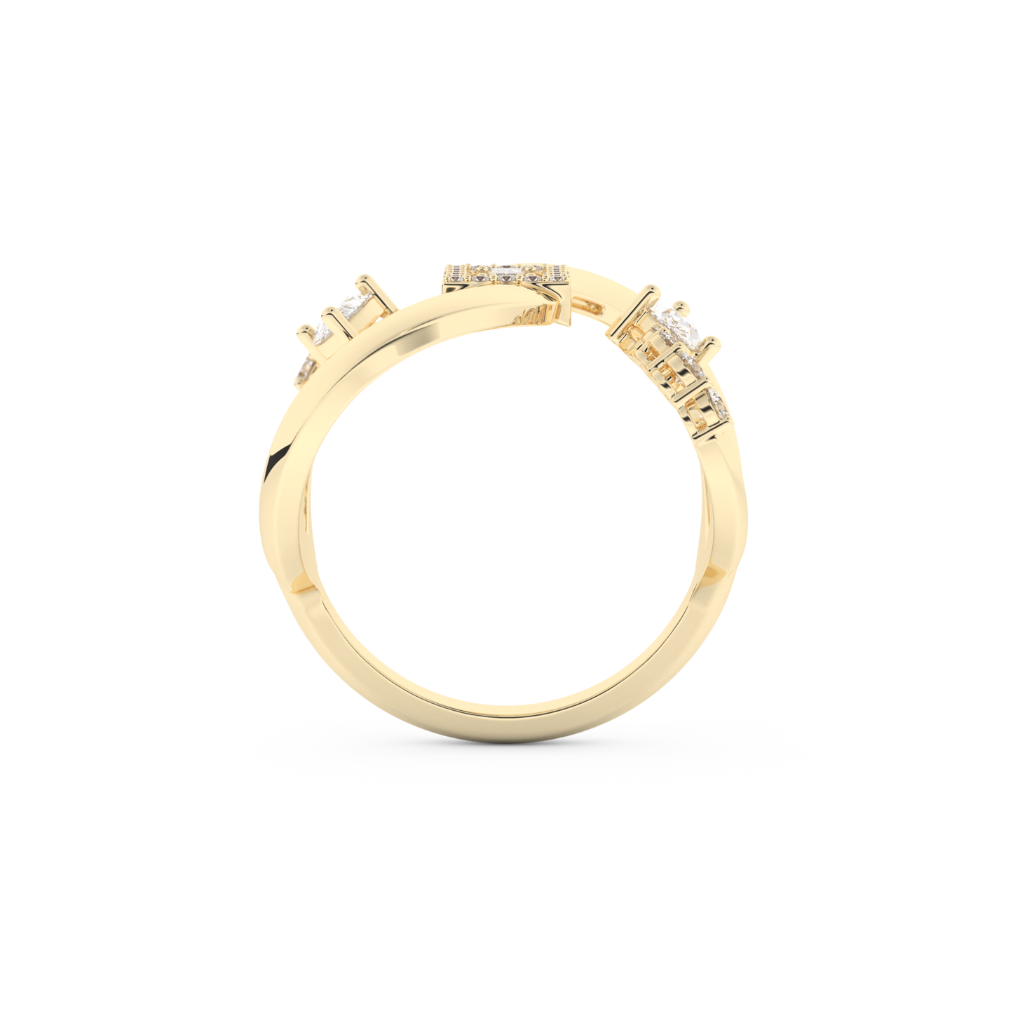 Modern Geometric Half Eternity Wedding Band with 0.74 CT Round, Pear and Baguette Cut Moissanite – Yellow, White, or Rose Gold 5