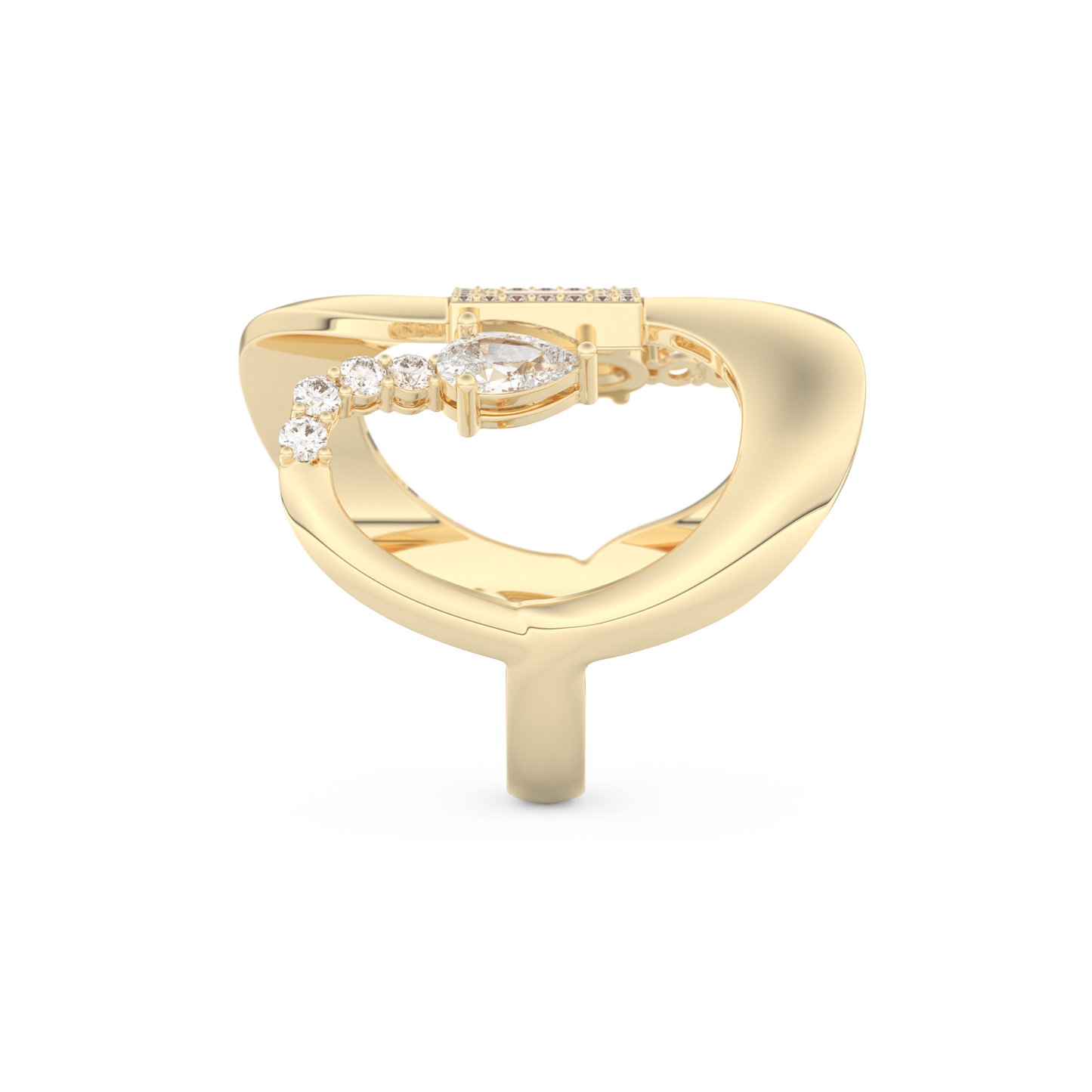 Modern Geometric Half Eternity Wedding Band with 0.74 CT Round, Pear and Baguette Cut Moissanite – Yellow, White, or Rose Gold 4