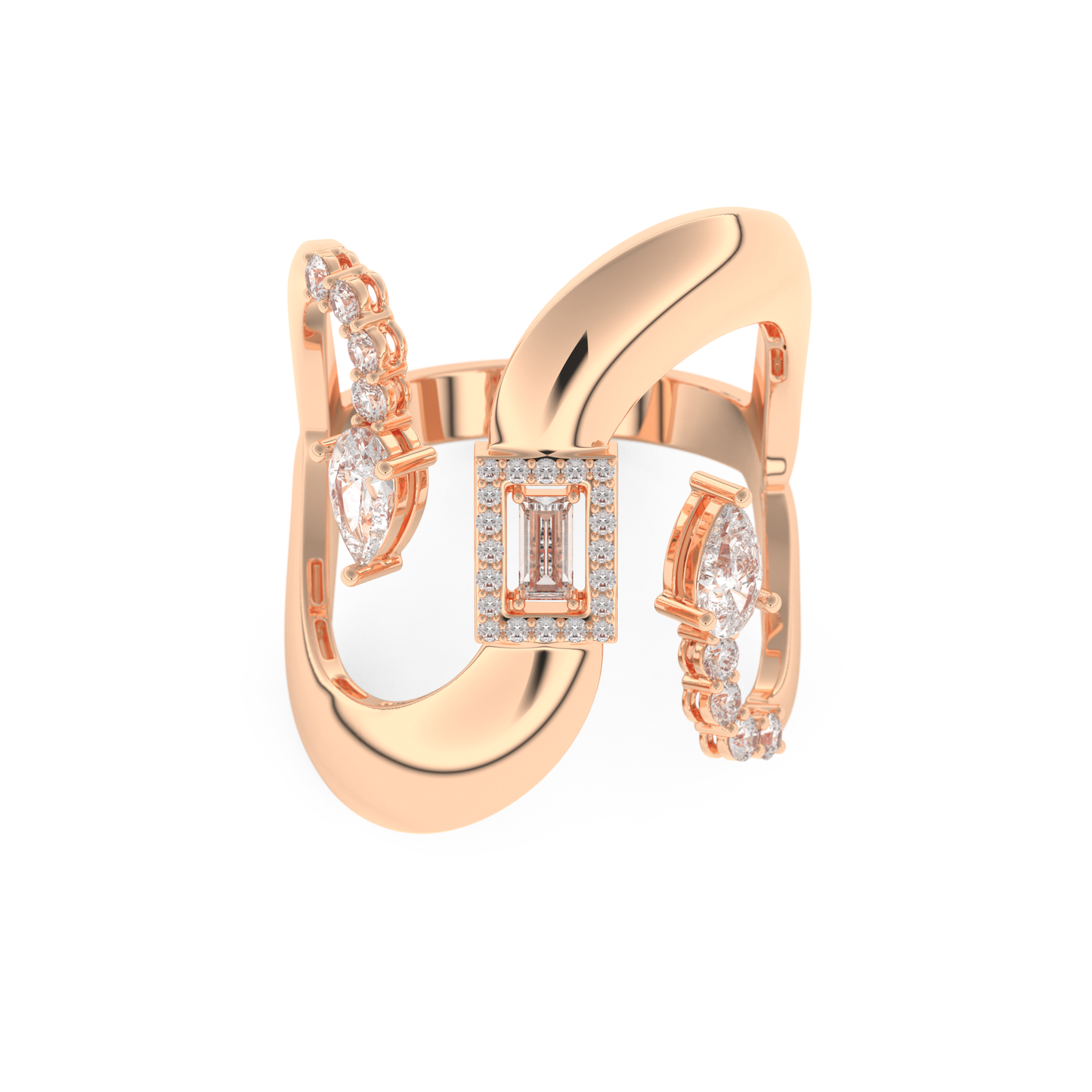 Modern Geometric Half Eternity Wedding Band with 0.74 CT Round, Pear and Baguette Cut Moissanite – Yellow, White, or Rose Gold 13