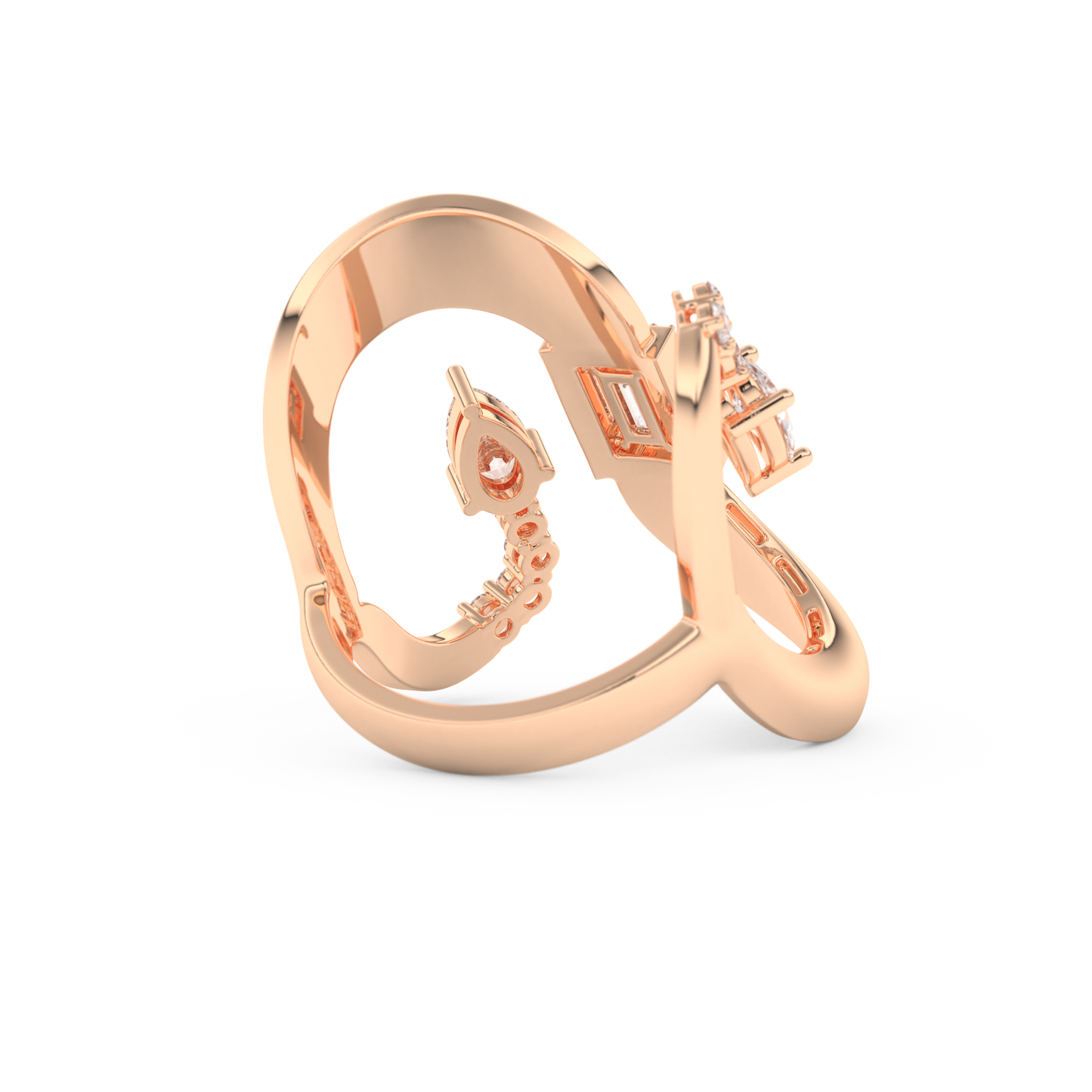 Modern Geometric Half Eternity Wedding Band with 0.74 CT Round, Pear and Baguette Cut Moissanite – Yellow, White, or Rose Gold 15