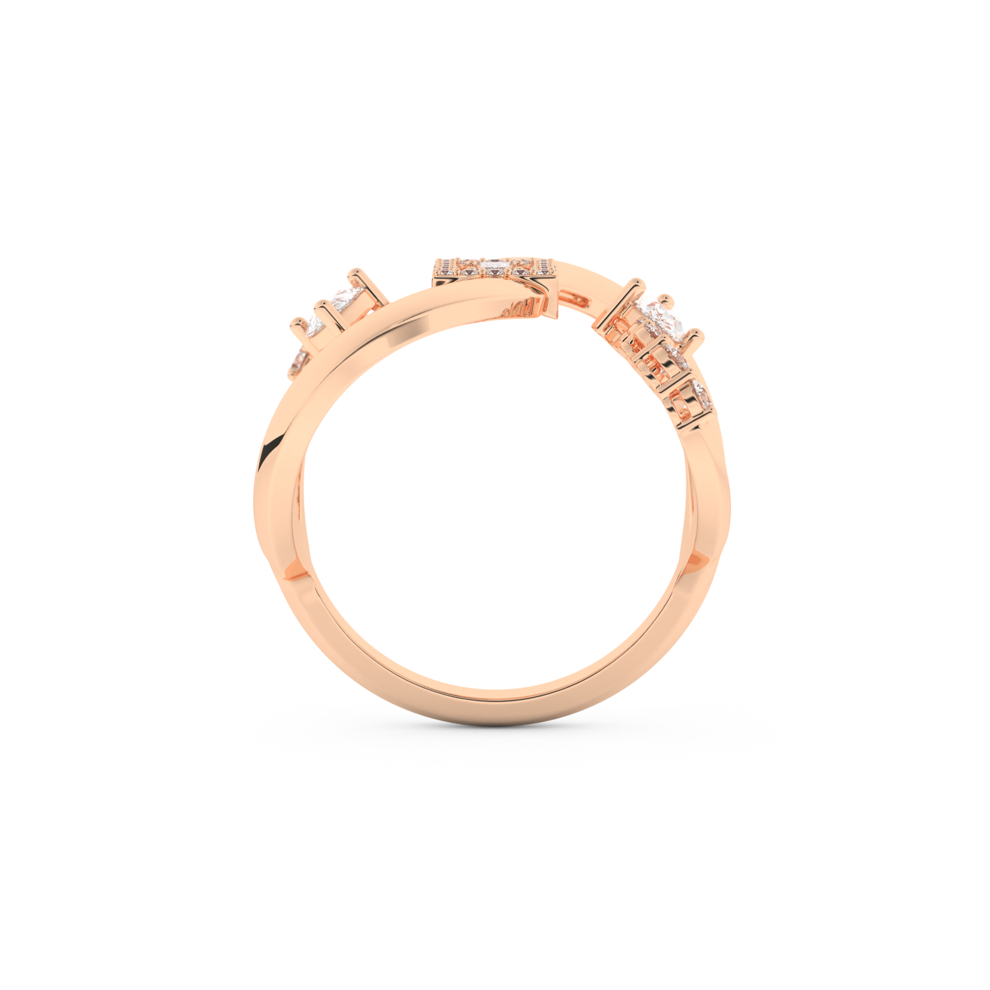 Modern Geometric Half Eternity Wedding Band with 0.74 CT Round, Pear and Baguette Cut Moissanite – Yellow, White, or Rose Gold 17