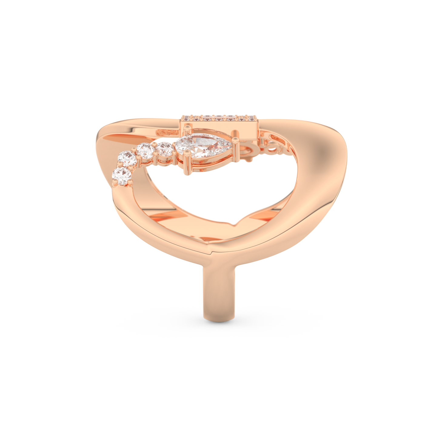 Modern Geometric Half Eternity Wedding Band with 0.74 CT Round, Pear and Baguette Cut Moissanite – Yellow, White, or Rose Gold 18