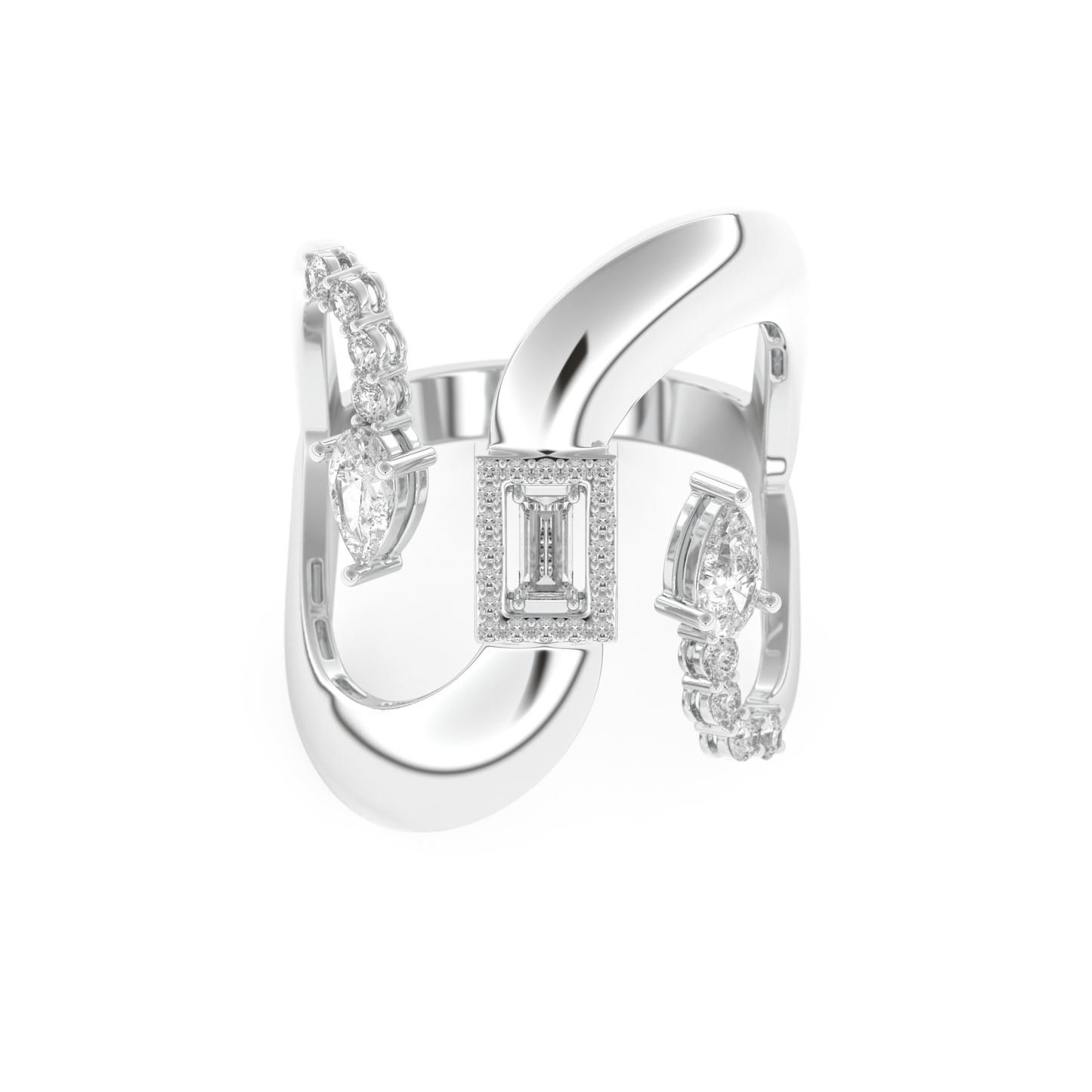 Modern Geometric Half Eternity Wedding Band with 0.74 CT Round, Pear and Baguette Cut Moissanite – Yellow, White, or Rose Gold 7