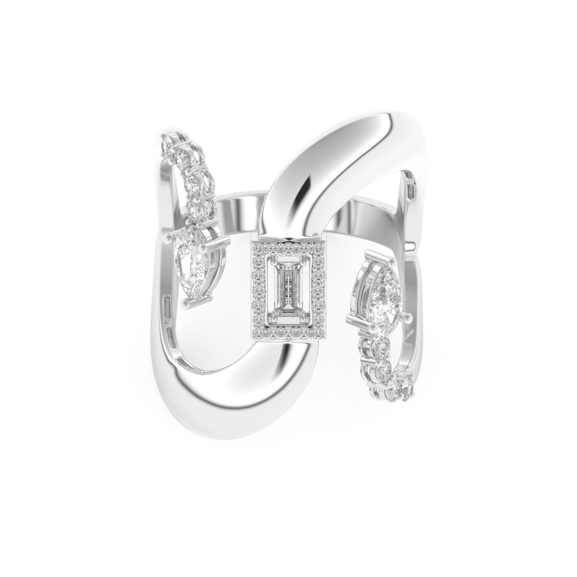 Modern Geometric Half Eternity Wedding Band with 0.74 CT Round, Pear and Baguette Cut Moissanite – Yellow, White, or Rose Gold 7