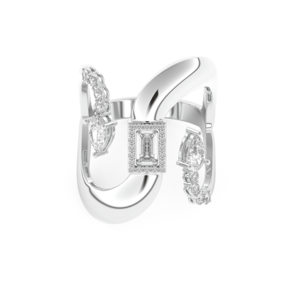 Modern Geometric Half Eternity Wedding Band with 0.74 CT Round, Pear and Baguette Cut Moissanite – Yellow, White, or Rose Gold 7