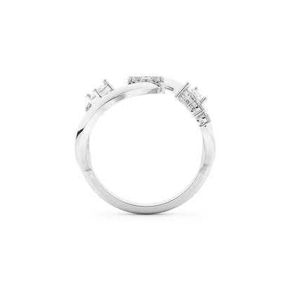 Modern Geometric Half Eternity Wedding Band with 0.74 CT Round, Pear and Baguette Cut Moissanite – Yellow, White, or Rose Gold 9