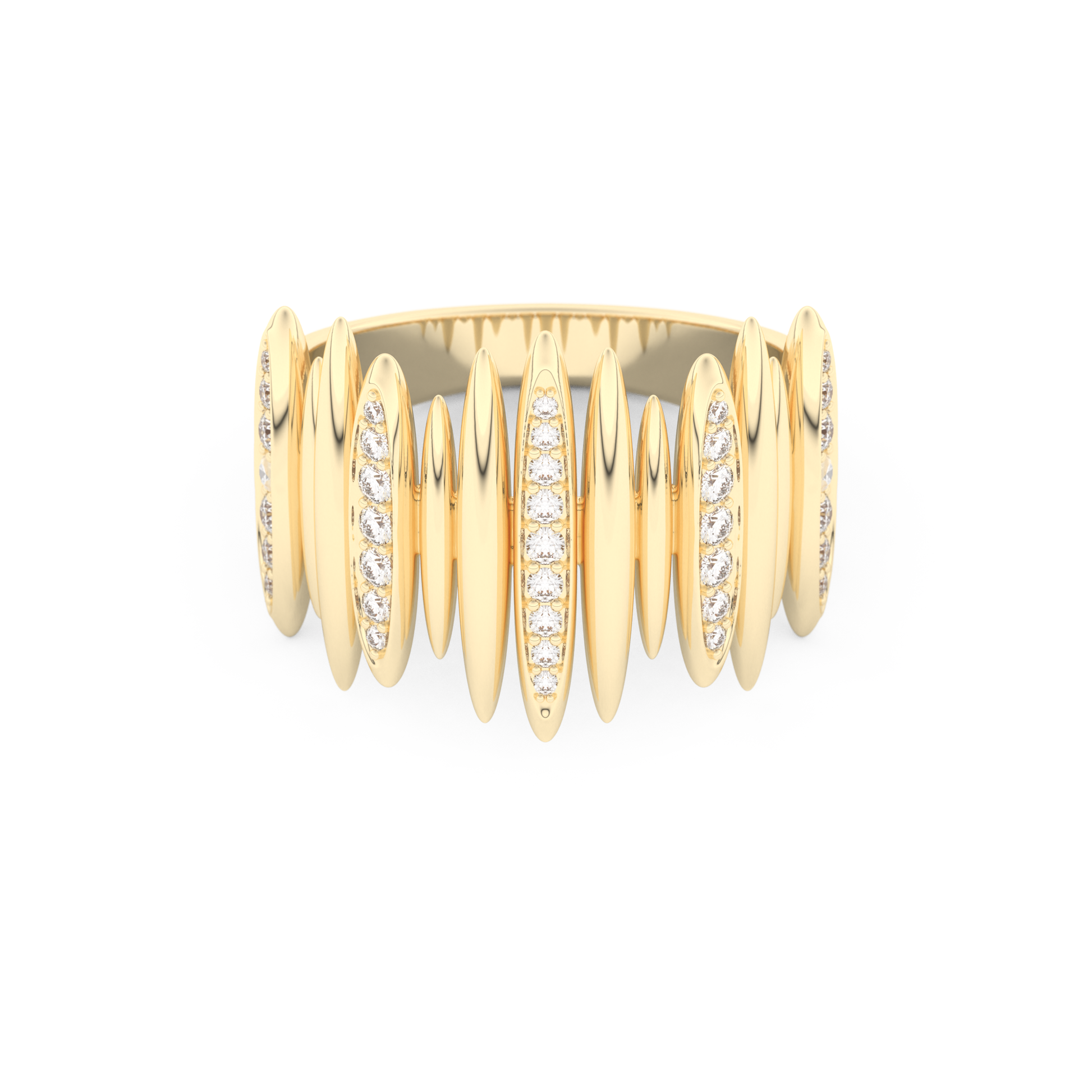 Spike Inspired Wedding Band with 0.29 CT Round Cut Moissanite – Yellow, White, or Rose Gold