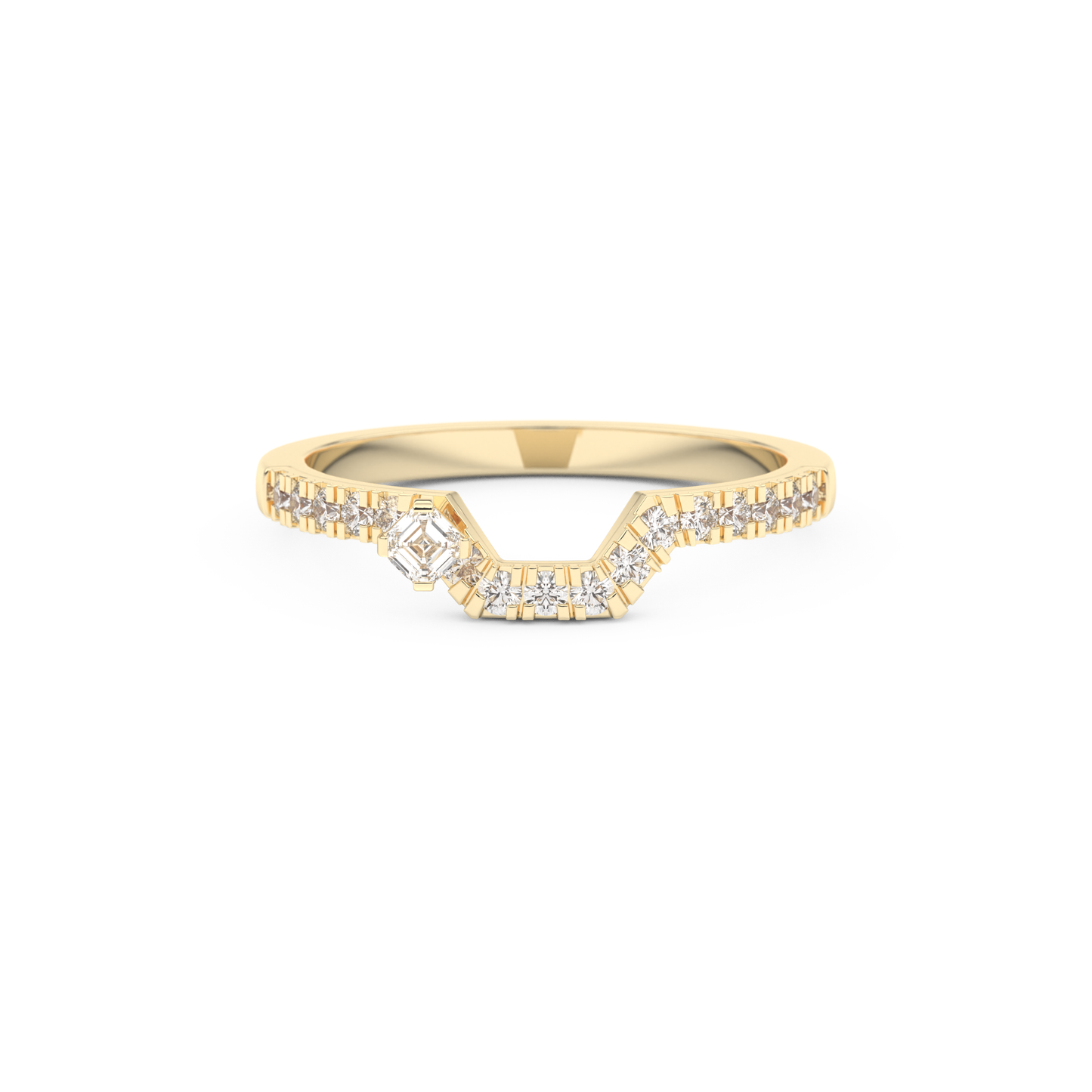 Half Eternity Wedding Band with 0.26 CT Round and Emerald Cut Moissanite – Yellow, White, or Rose Gold 1