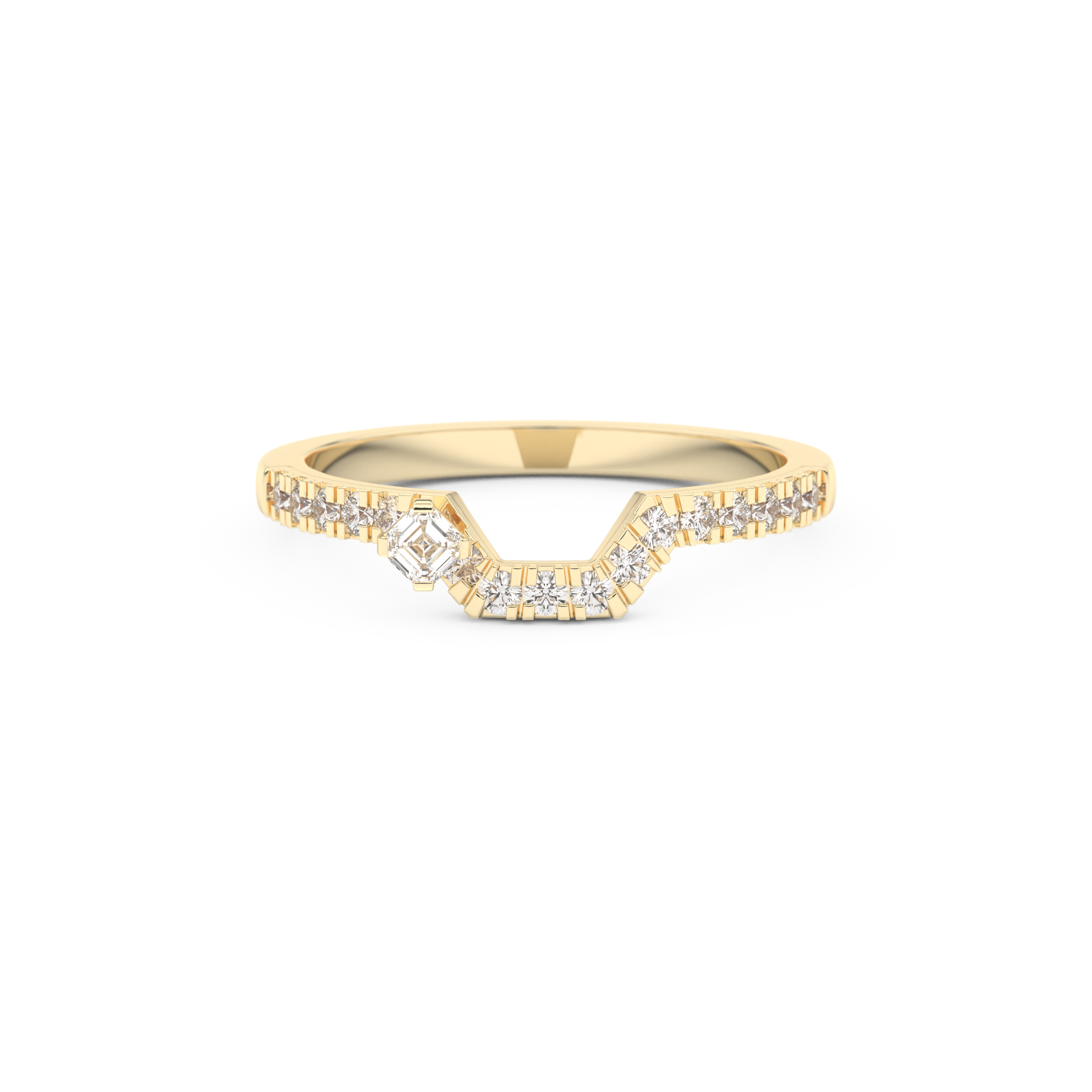 Half Eternity Wedding Band with 0.26 CT Round and Emerald Cut Moissanite – Yellow, White, or Rose Gold 1
