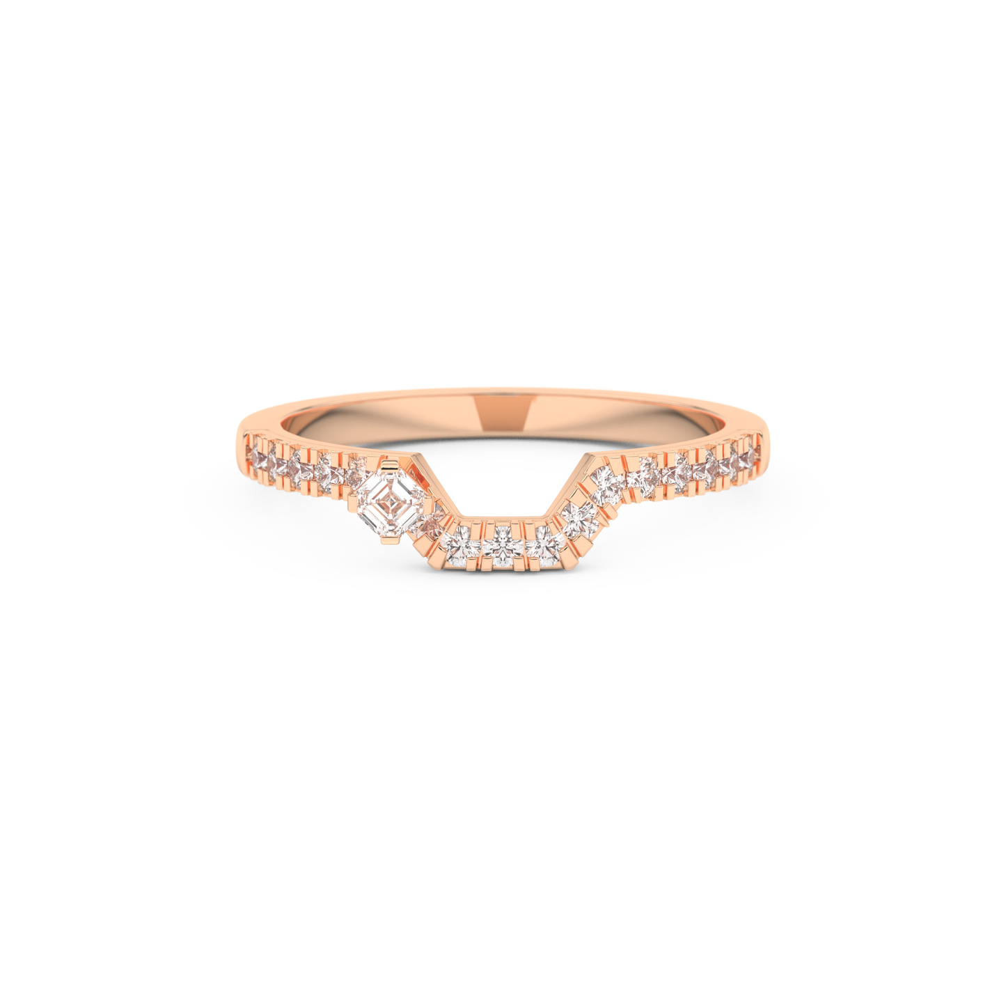 Half Eternity Wedding Band with 0.26 CT Round and Emerald Cut Moissanite – Yellow, White, or Rose Gold 13