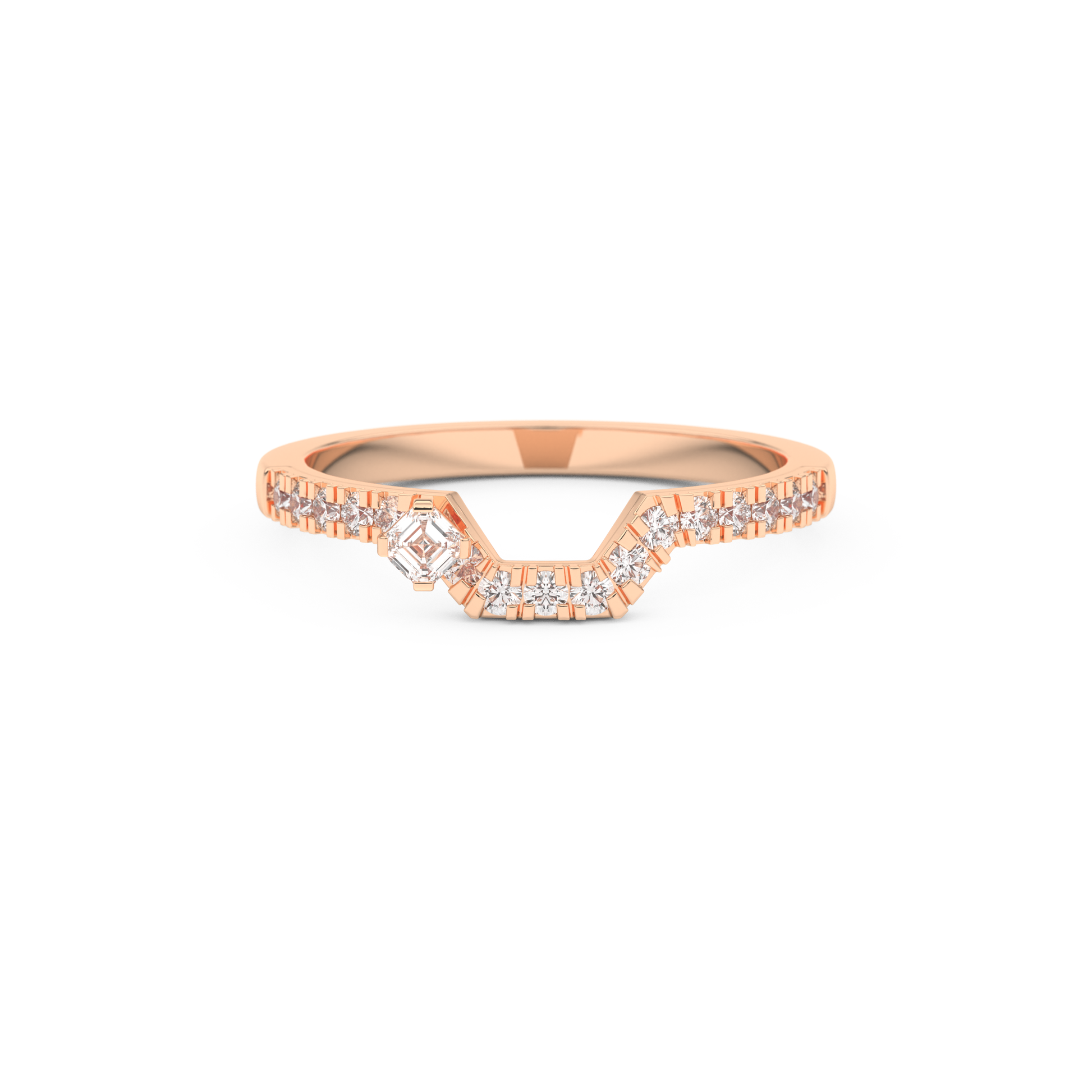 Half Eternity Wedding Band with 0.26 CT Round and Emerald Cut Moissanite – Yellow, White, or Rose Gold 13