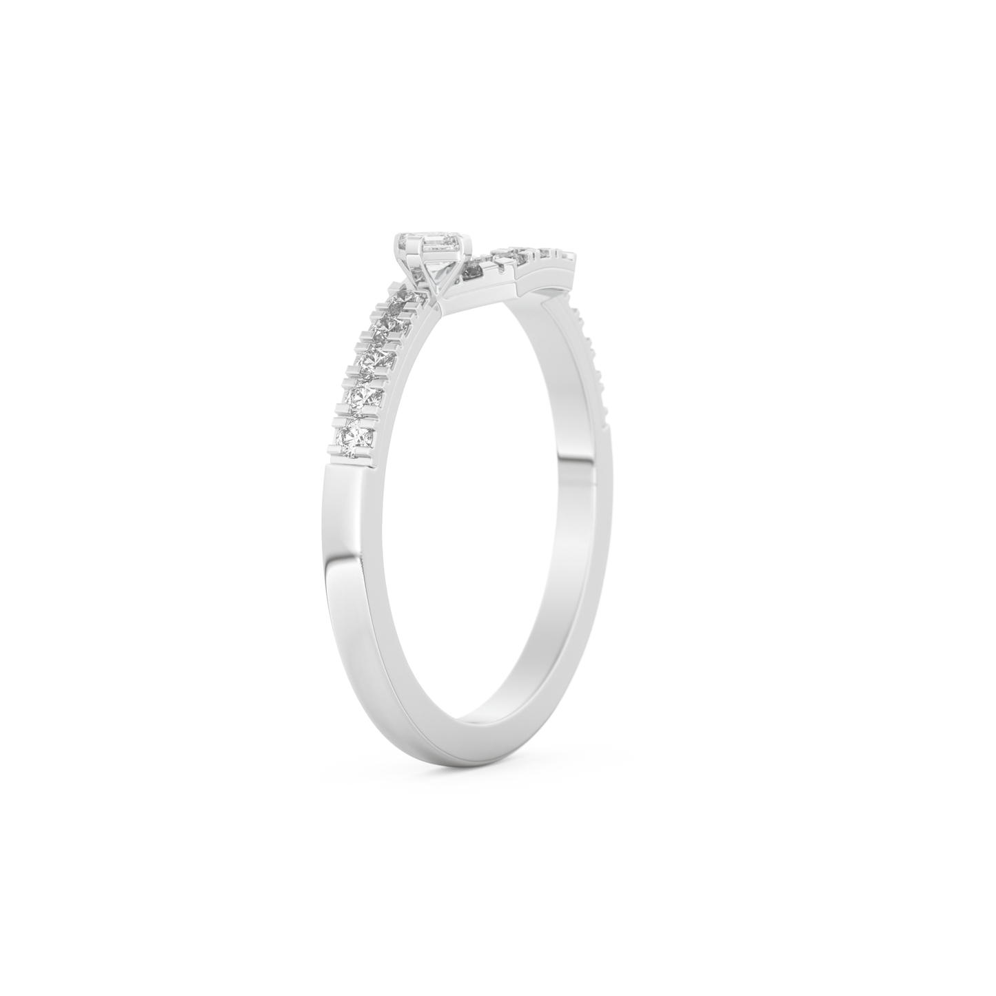 Half Eternity Wedding Band with 0.26 CT Round and Emerald Cut Moissanite – Yellow, White, or Rose Gold 9