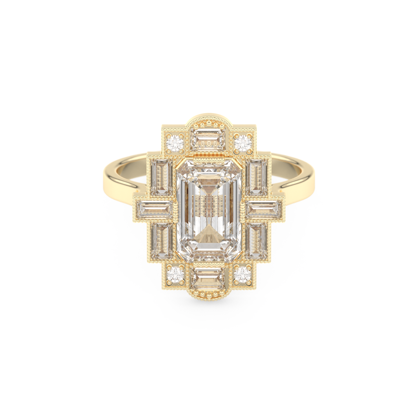 Elongated Emerald Cut 1.34 Carat Moissanite Ring – Halo Setting in Gold