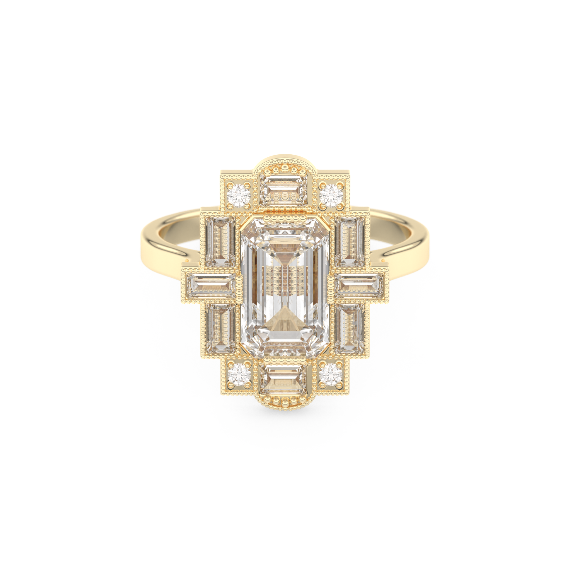 Elongated Emerald Cut 1.34 Carat Moissanite Ring – Halo Setting in Gold