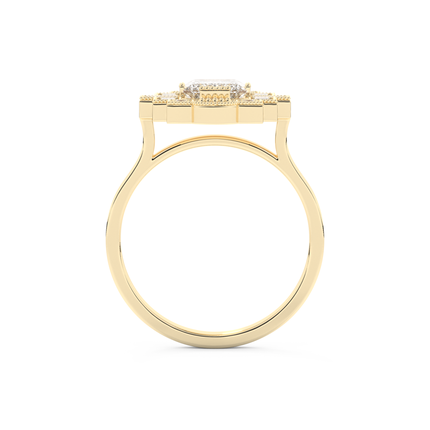 Elongated Emerald Cut 1.34 Carat Moissanite Ring – Halo Setting in Gold