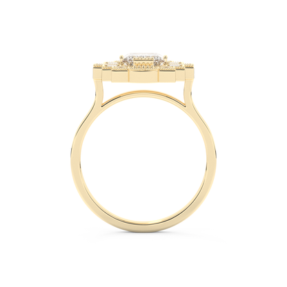 Elongated Emerald Cut 1.34 Carat Moissanite Ring – Halo Setting in Gold