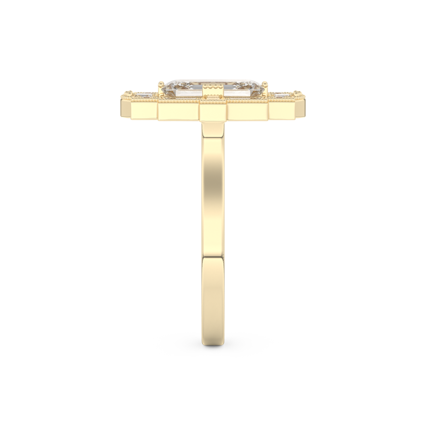 Elongated Emerald Cut 1.34 Carat Moissanite Ring – Halo Setting in Gold