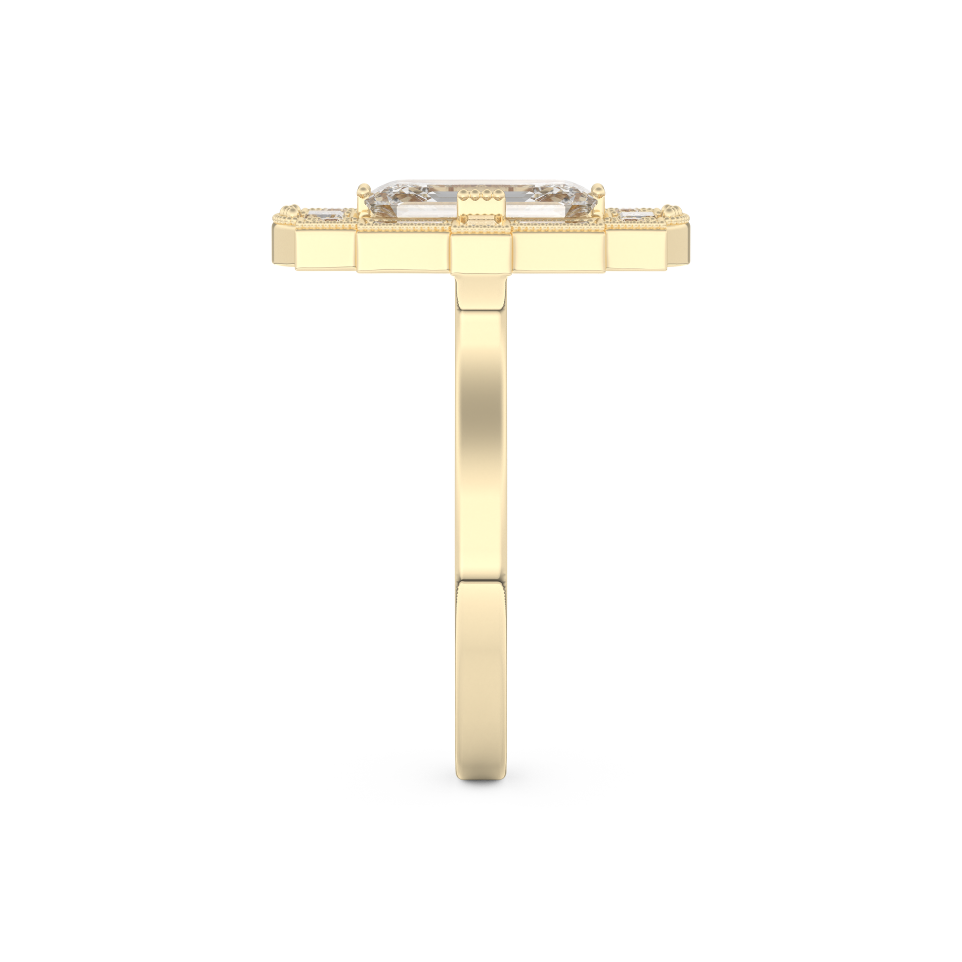 Elongated Emerald Cut 1.34 Carat Moissanite Ring – Halo Setting in Gold